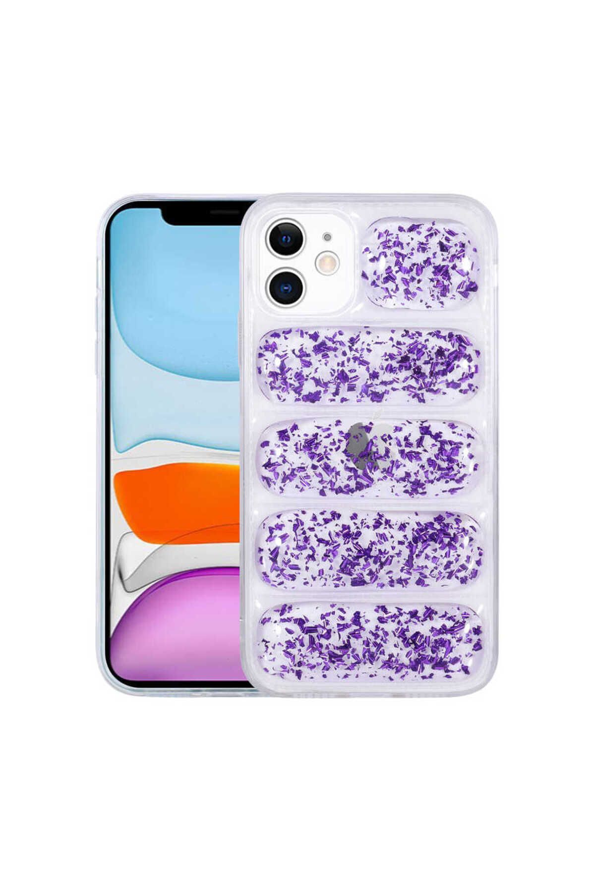 iPhone 11 Uyumlu Kamera Korumalı Simli Airbag'li Zore Dalga Kılıf-Mor
