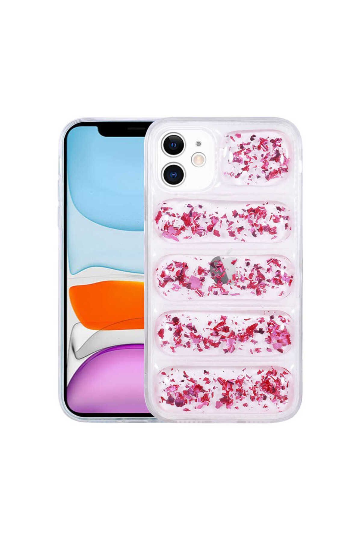 iPhone 11 Uyumlu Kamera Korumalı Simli Airbag'li Zore Dalga Kılıf-Pembe Koyu