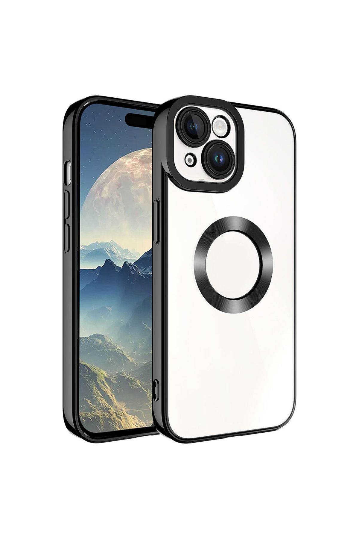 iPhone 15 Uyumlu Kamera Korumalı Logo Gösteren Zore Omega Kılıf-Siyah