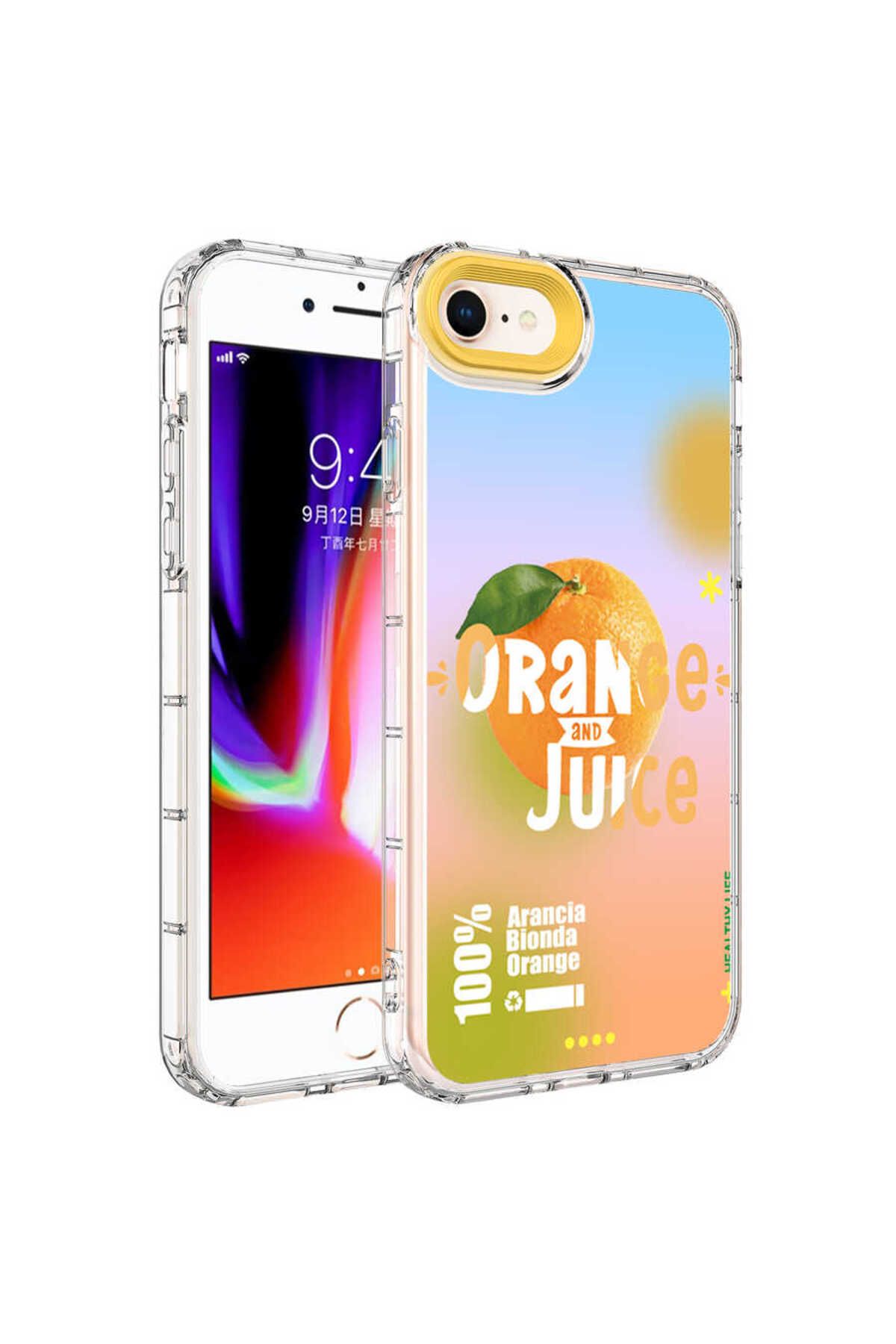 iPhone SE 2022 Uyumlu Kamera Korumalı Renkli Desenli Sert Silikon Zore Korn Kılıf-NO3