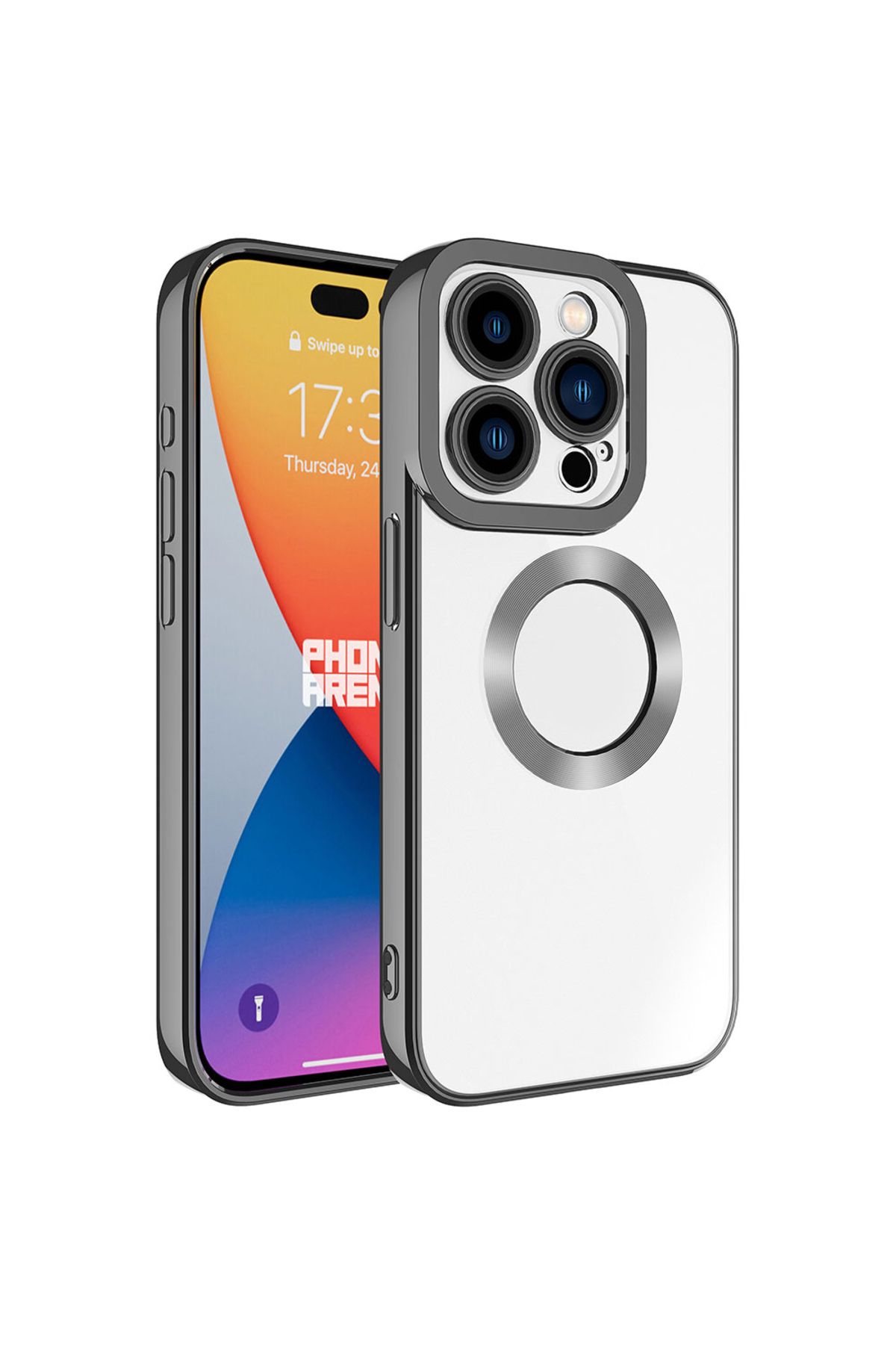 iPhone 15 Pro Uyumlu Kamera Korumalı Logo Gösteren Zore Omega Kılıf-Koyu Gri