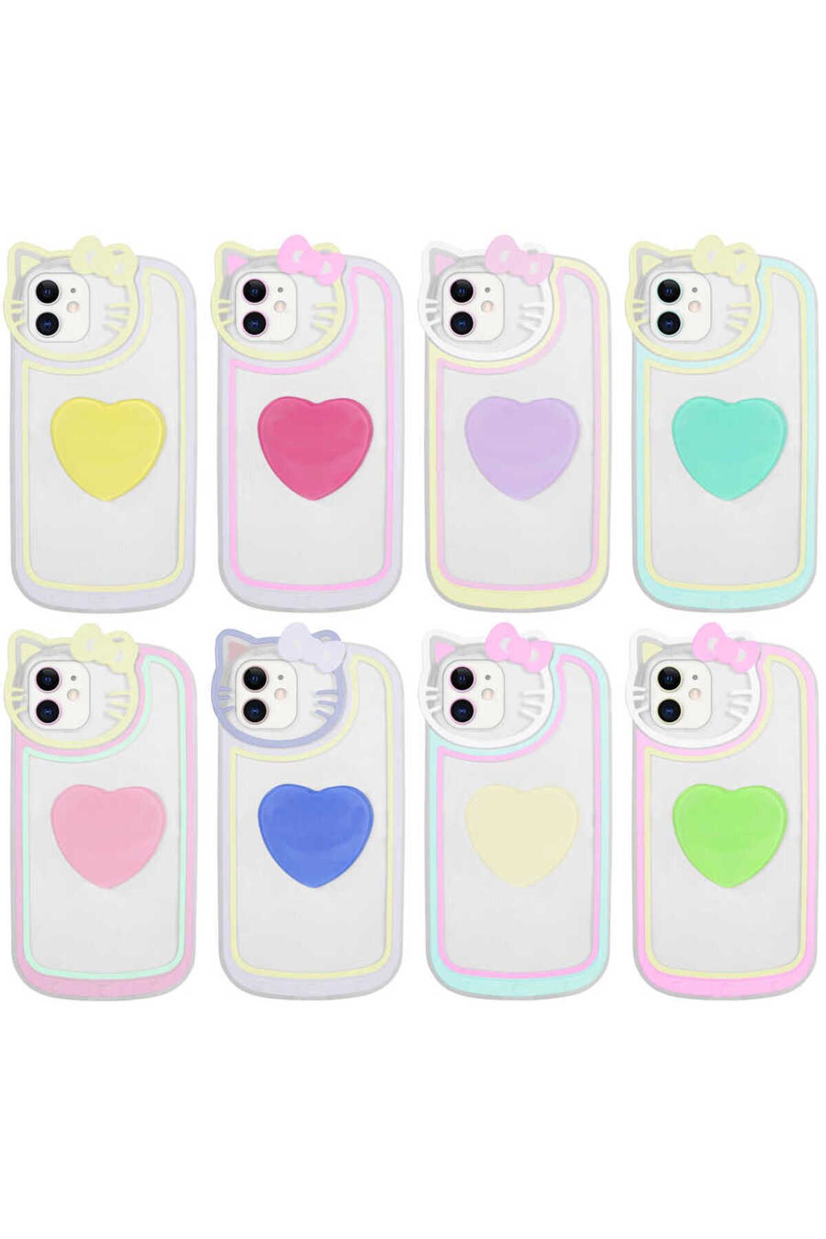 iPhone 11 Uyumlu Kedi Figürlü Transparan Pop Soketli Zore Ritmik Kılıf-Lila