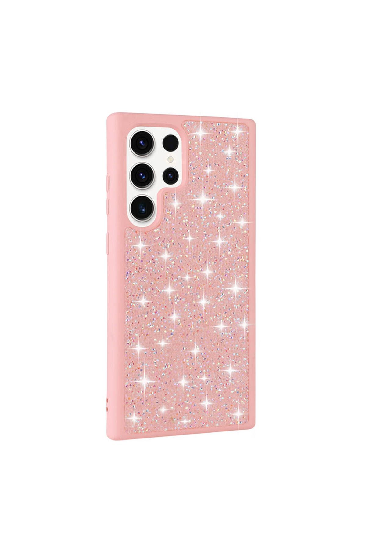Galaxy S23 Ultra Uyumlu Parlak Taşlı Tasarım Pırlanta Zore Kılıf-Pembe