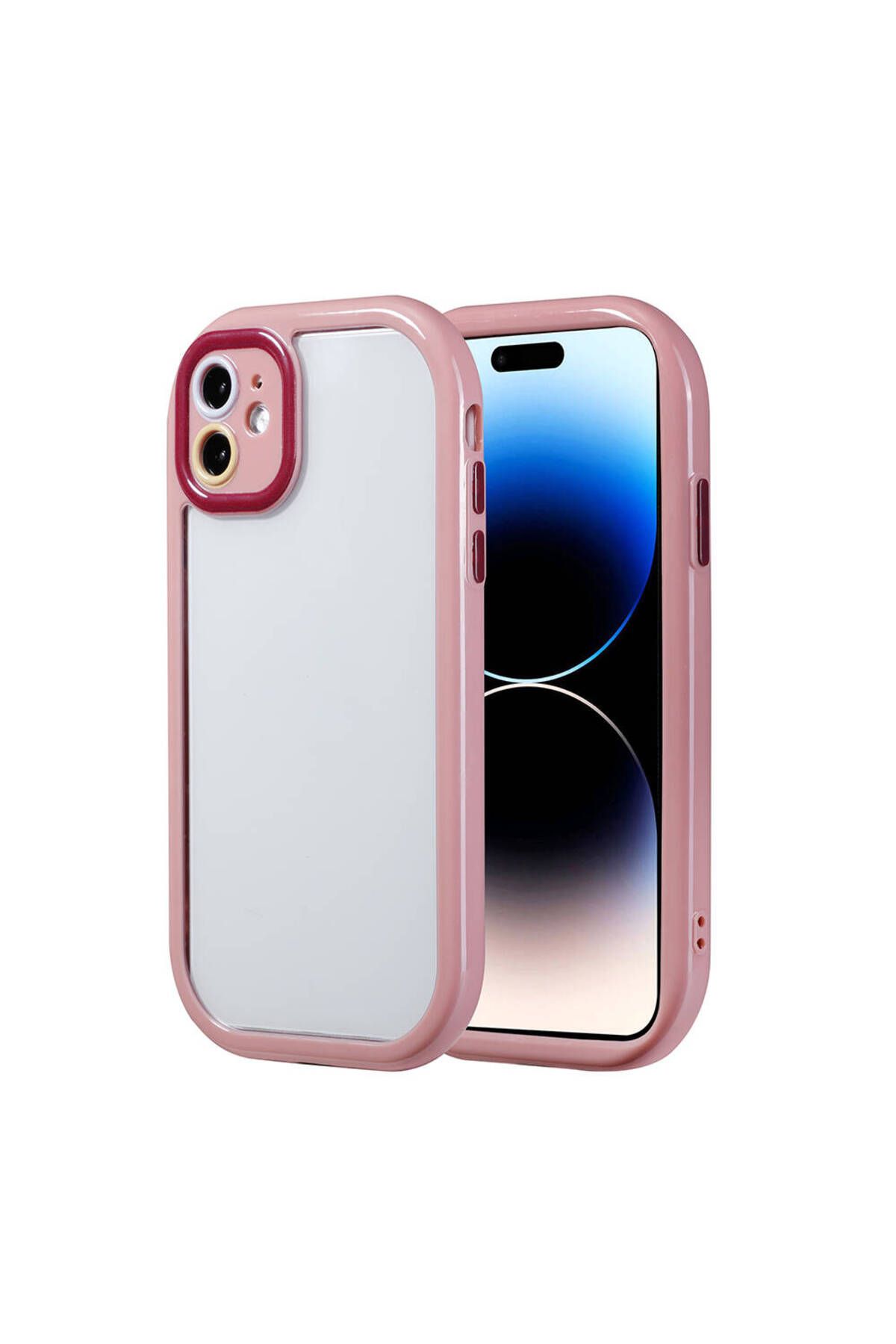 iPhone 11 Kılıf Kamera Korumalı Renkli Kenar ve Çerçeve Tasarımlı Zore Vitamin Kapak-Mürdüm