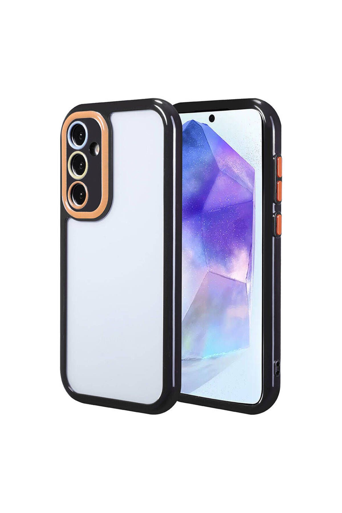 Galaxy A55 Kılıf Kamera Korumalı Renkli Kenar ve Çerçeve Tasarımlı Zore Vitamin Kapak-Siyah