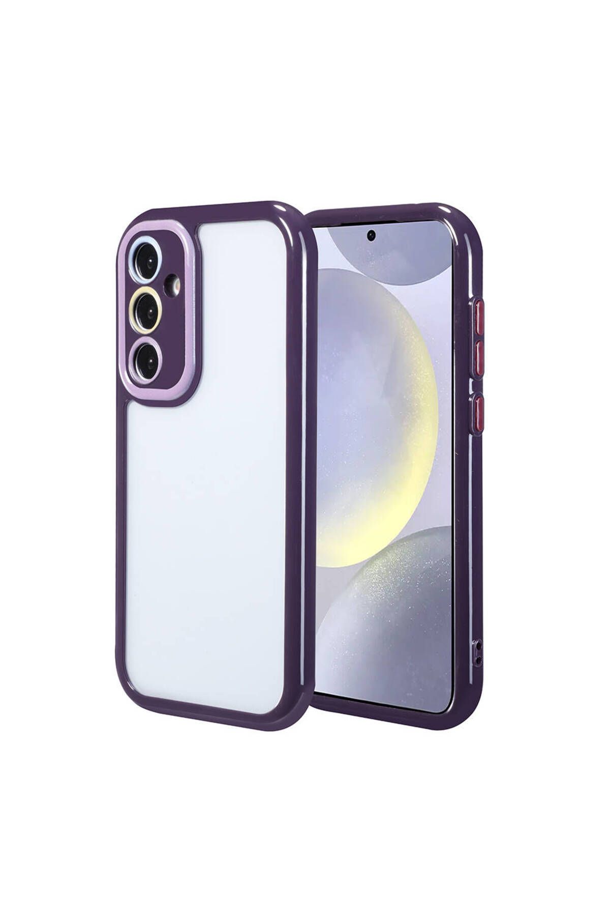 Galaxy S24 Kılıf Kamera Korumalı Renkli Kenar ve Çerçeve Tasarımlı Zore Vitamin Kapak-Derin Mor