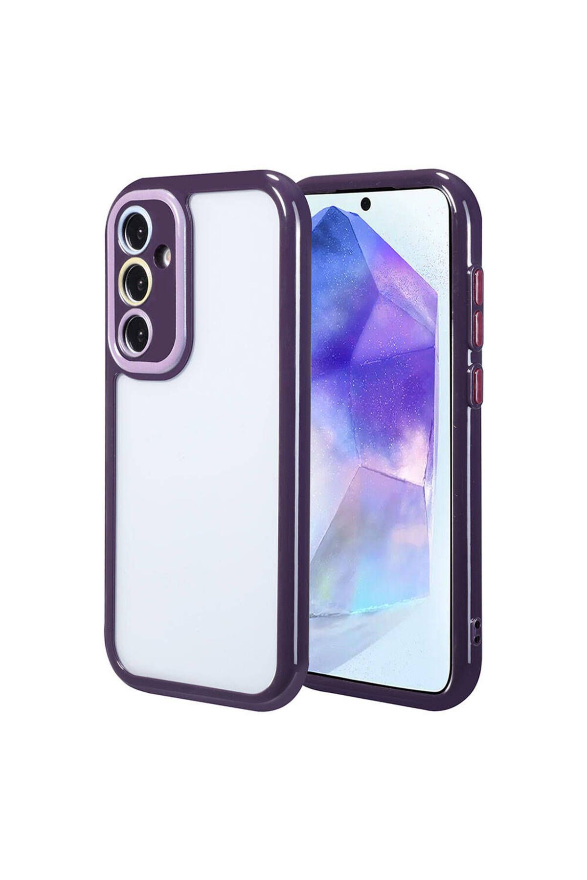 Galaxy A55 Kılıf Kamera Korumalı Renkli Kenar ve Çerçeve Tasarımlı Zore Vitamin Kapak-Derin Mor