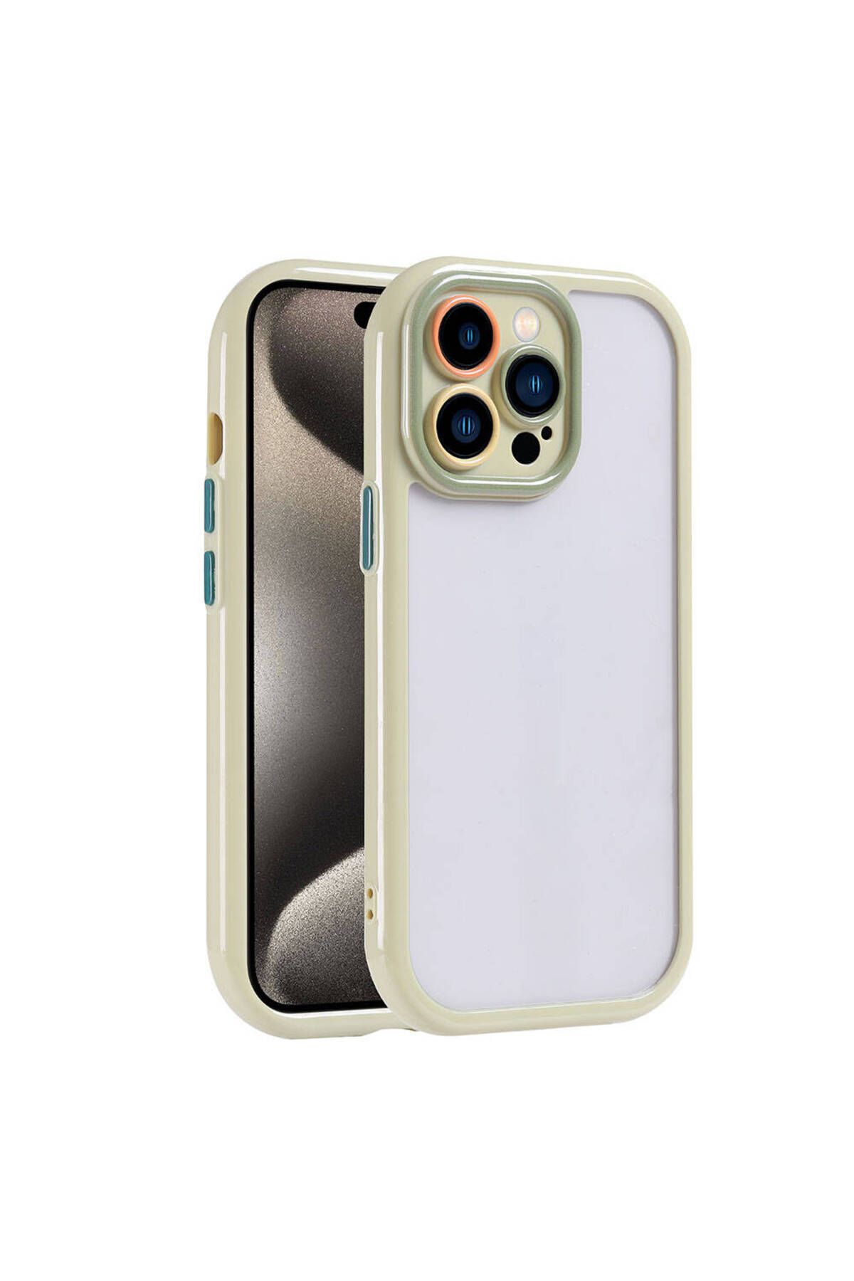 iPhone 15 Pro Max Kılıf Kamera Korumalı Renkli Kenar ve Çerçeve Tasarımlı Zore Vitamin Kapak-Yeşil