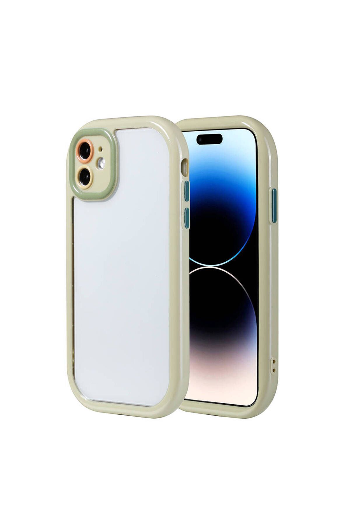 iPhone 11 Kılıf Kamera Korumalı Renkli Kenar ve Çerçeve Tasarımlı Zore Vitamin Kapak-Yeşil