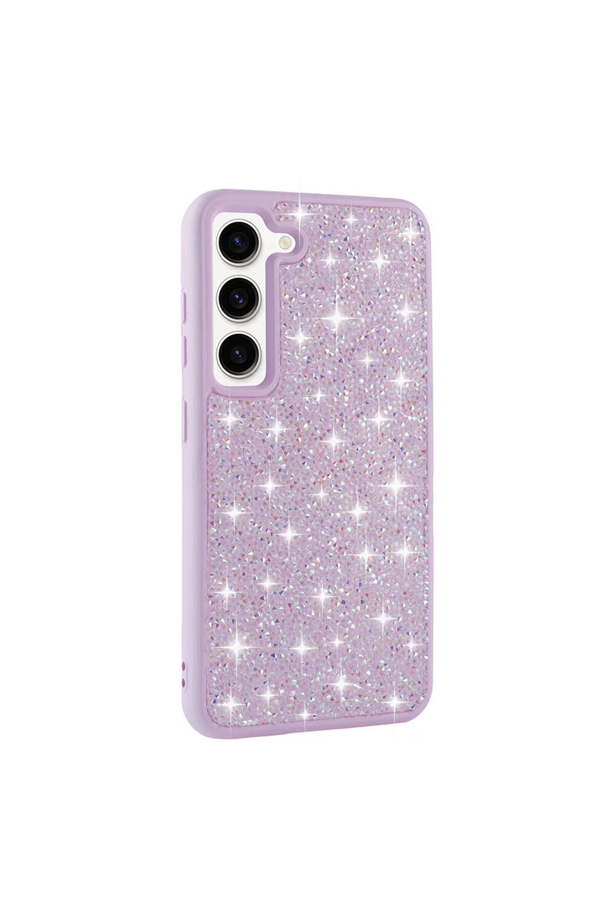 Galaxy S23 Uyumlu Parlak Taşlı Tasarım Pırlanta Zore Kılıf-Lila