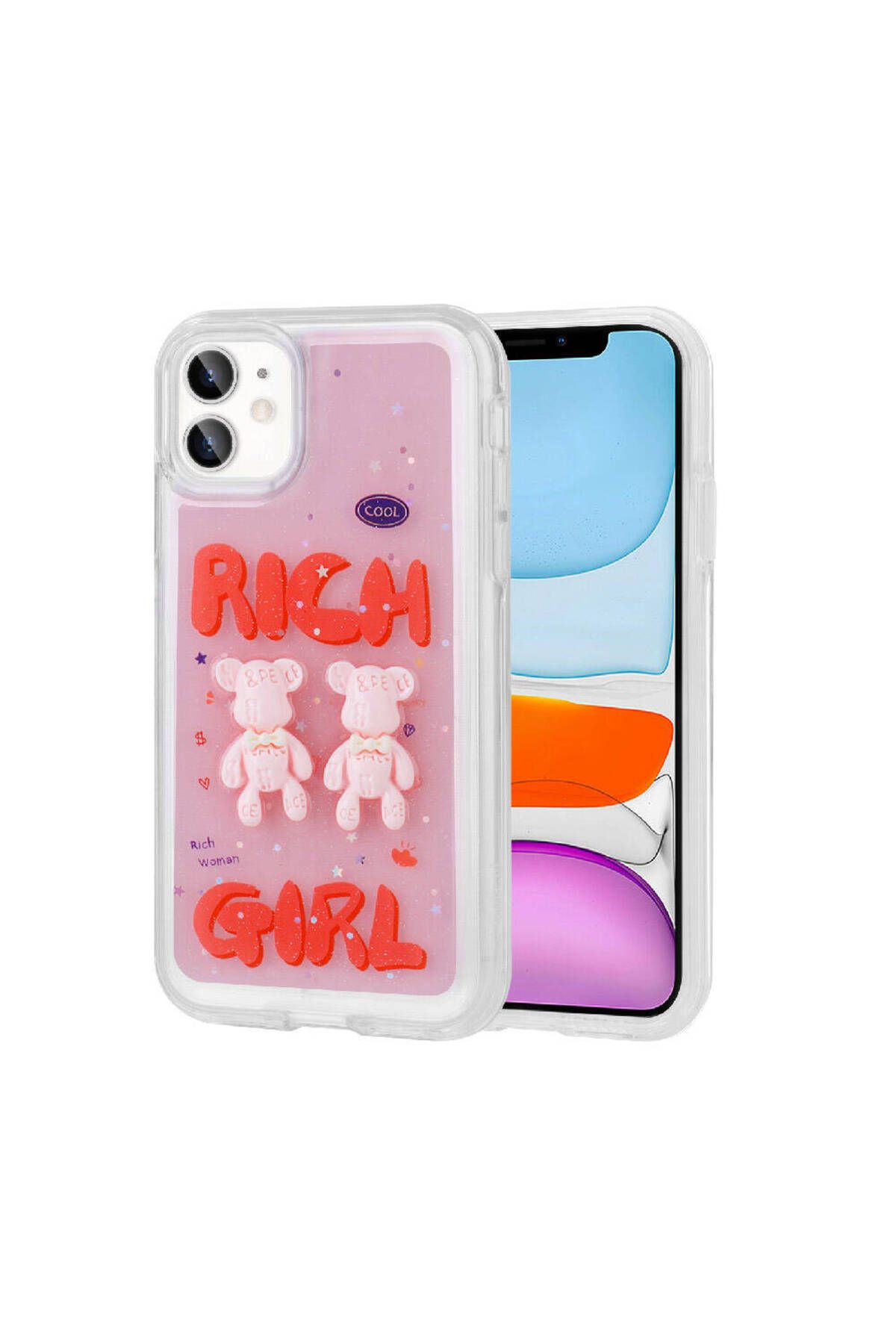 iPhone 11 Uyumlu Kabartma Figürlü Parlak Zore Minimini Silikon Kılıf-Kırmızı