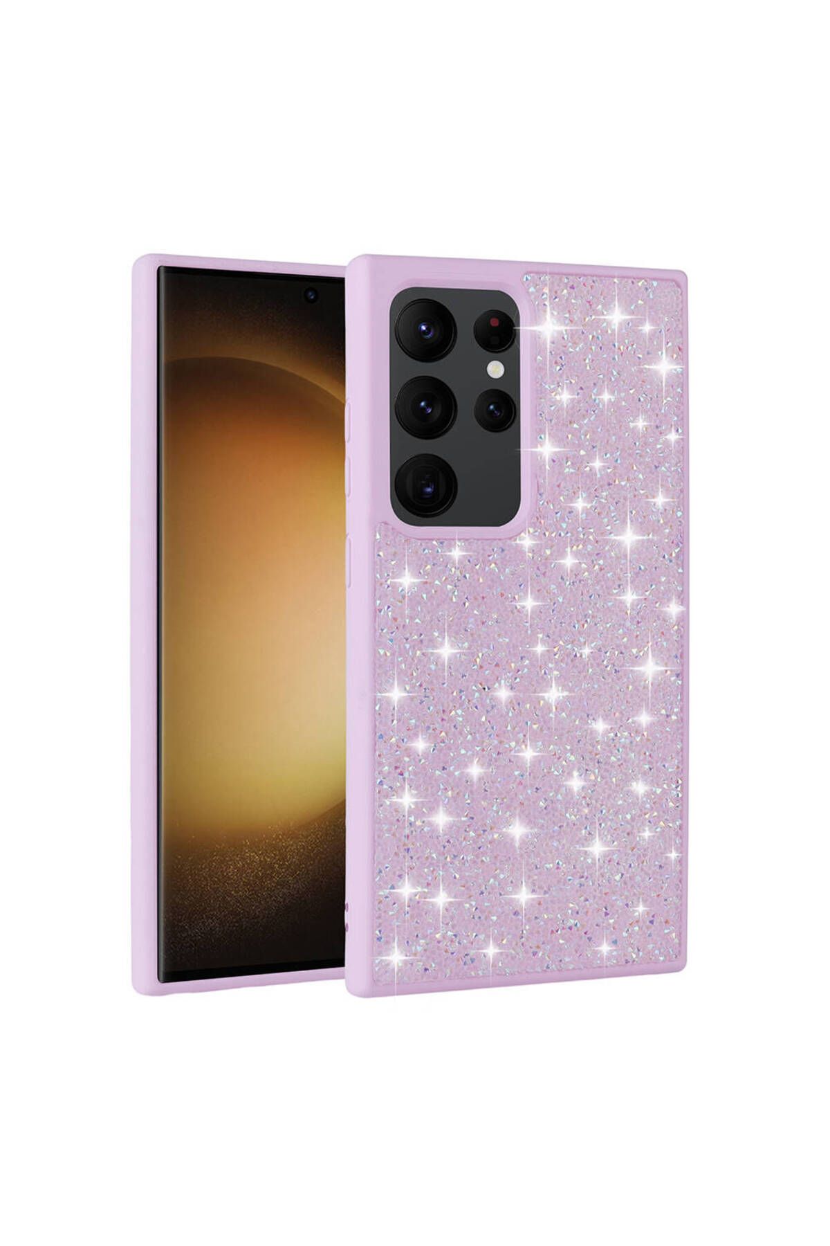 Galaxy S24 Ultra Uyumlu Parlak Taşlı Tasarım Pırlanta CSK Zore Kılıf-Pembe