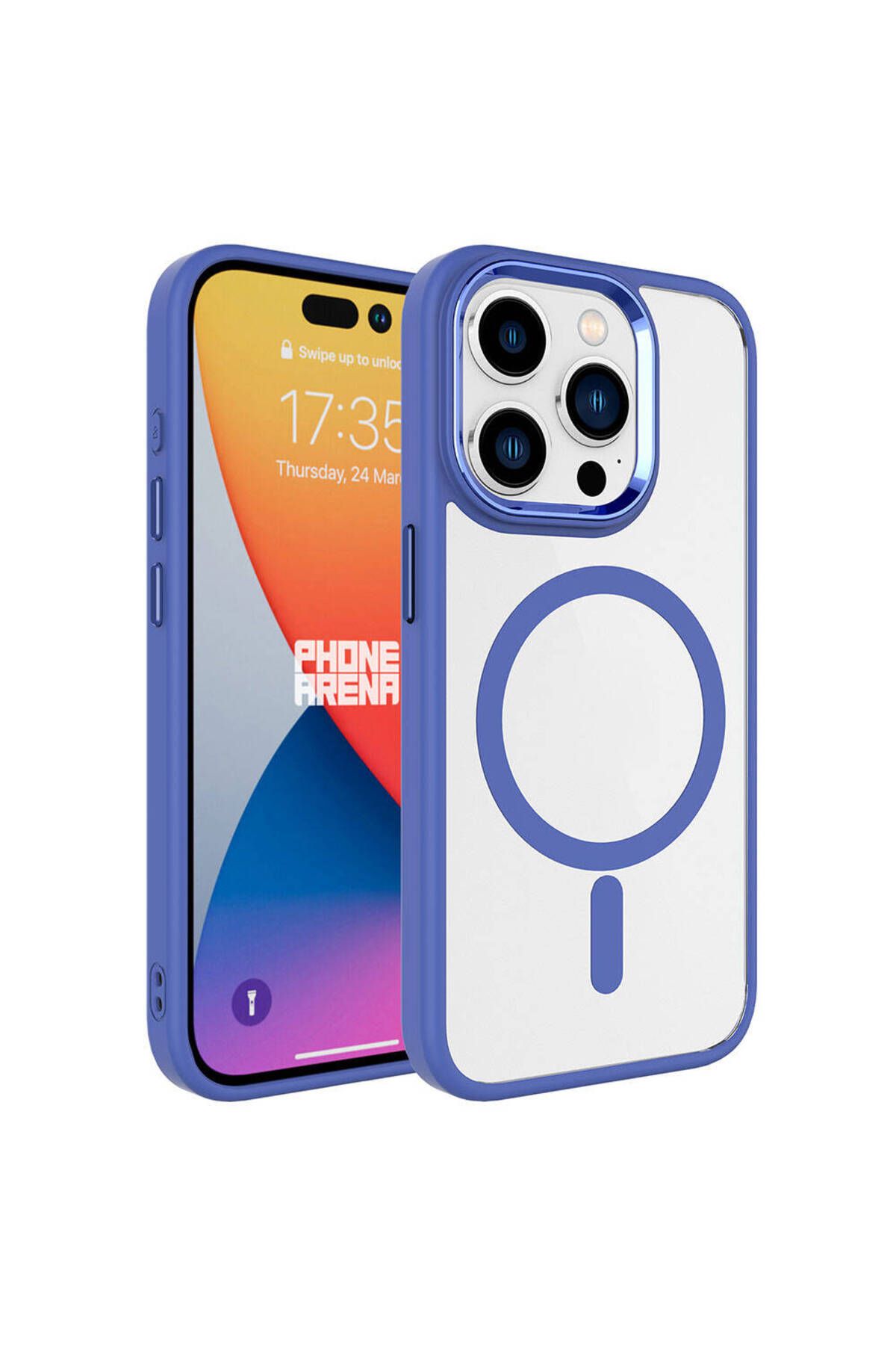 iPhone 15 Pro Uyumlu Wireless Şarj Özellikli Zore Krom Magsafe Silikon Kılıf-Mavi