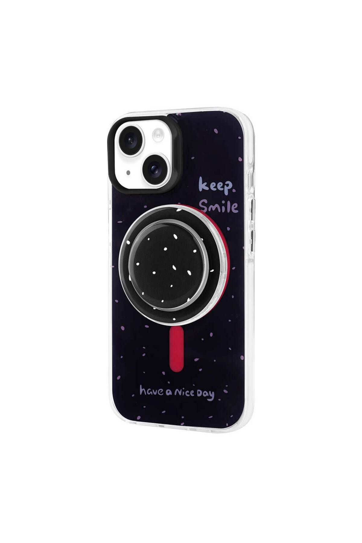 iPhone 15 Zore Magsafe Şarj Özellikli Tak-Çıkar Pop Soketli Zore Tiktok Kılıf-Siyah