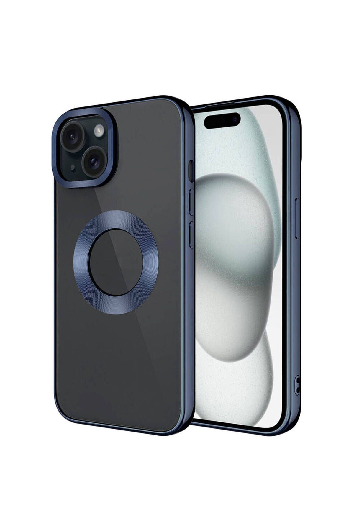 iPhone 15 Uyumlu Tek Kamera Çerçeveli Logo Gösteren CSK Zore Omega Kılıf-Lacivert