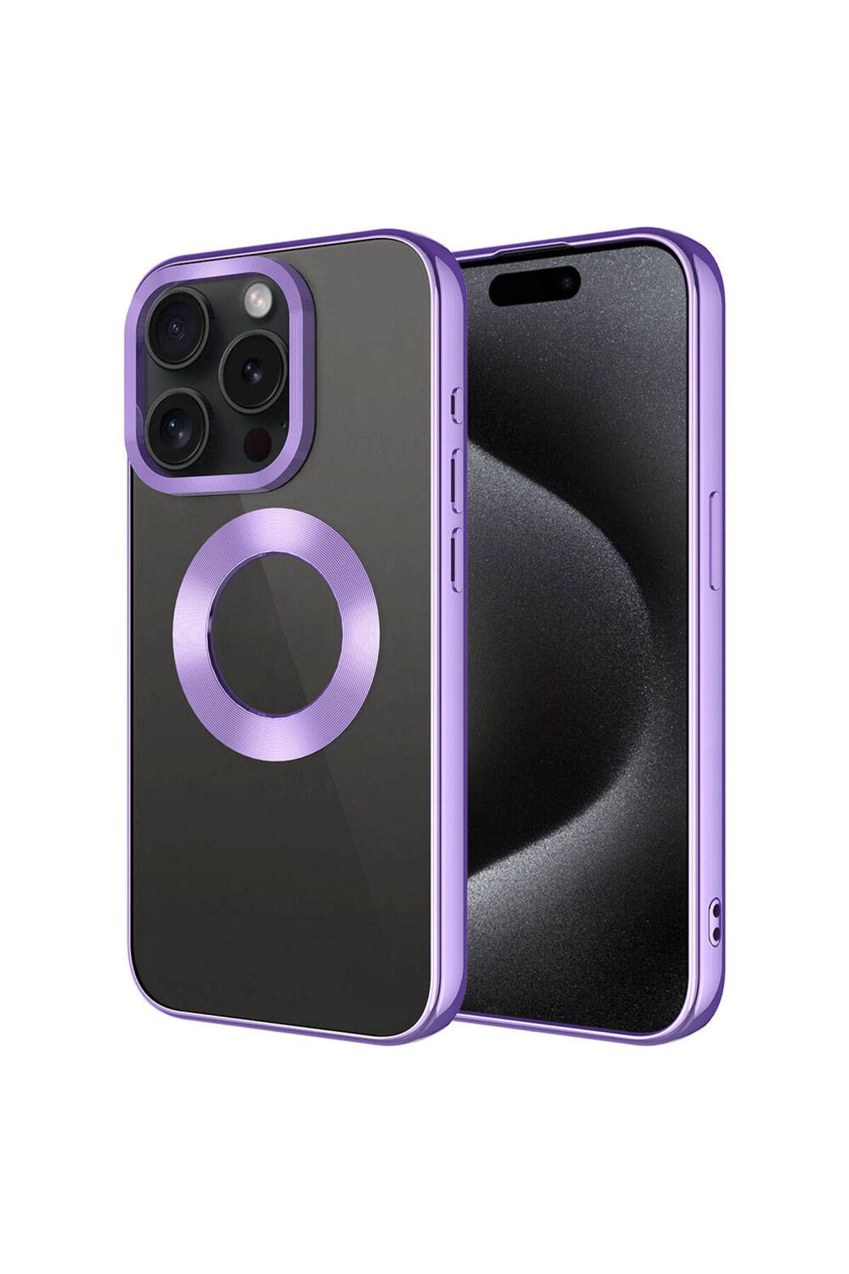iPhone 15 Pro Uyumlu Tek Kamera Çerçeveli Logo Gösteren CSK Zore Omega Kılıf-Lila