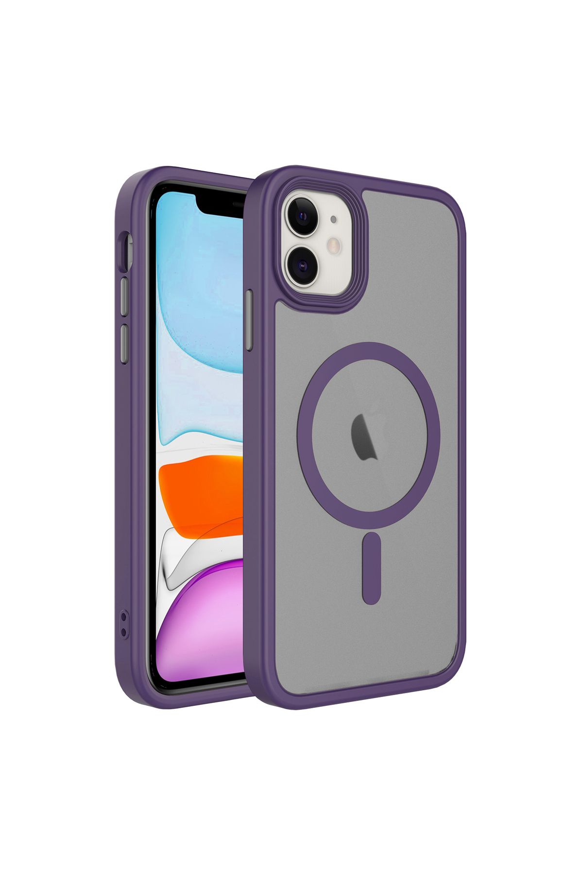 iPhone 11 Uyumlu Mat Arka Yüzey Wireless Şarj Özellikli Zore Flet Magsafe Kılıf-Derin Mor