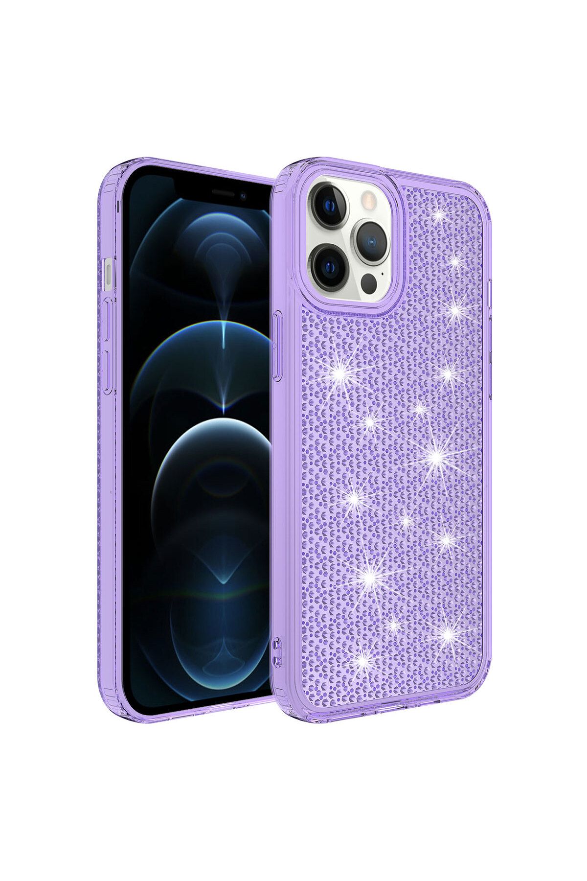 iPhone 12 Pro Max Uyumlu Airbagli Parlak Tasarımlı Zore Snow Kılıf-Mor