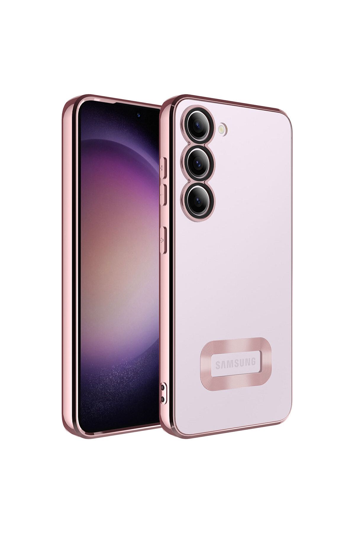 Galaxy S23 Uyumlu Kamera Korumalı Logo Gösteren Zore Omega Kılıf-Rose Gold