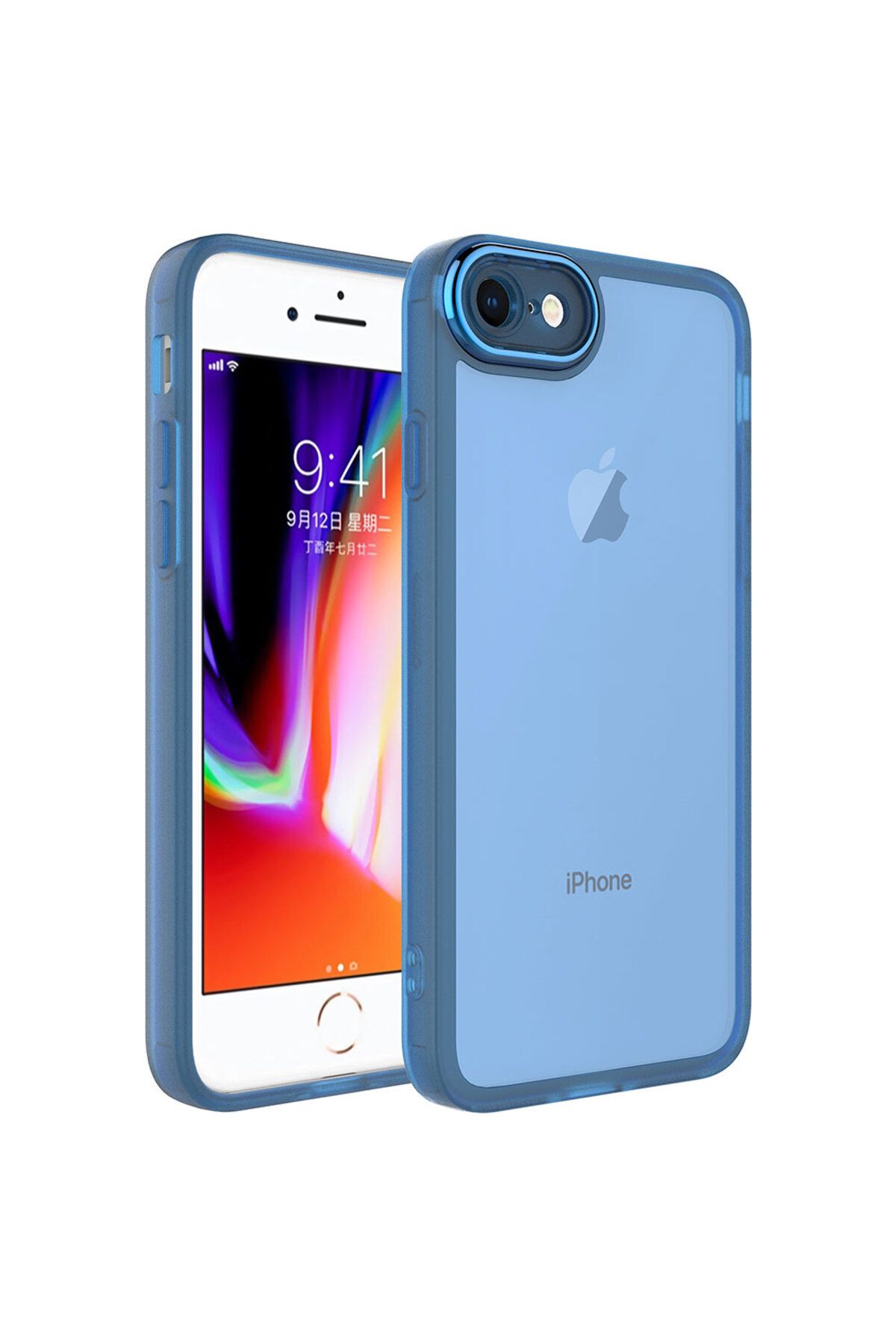 iPhone SE 2022 Uyumlu Kamera Korumalı Transparan Zore Post Kılıf-Mavi