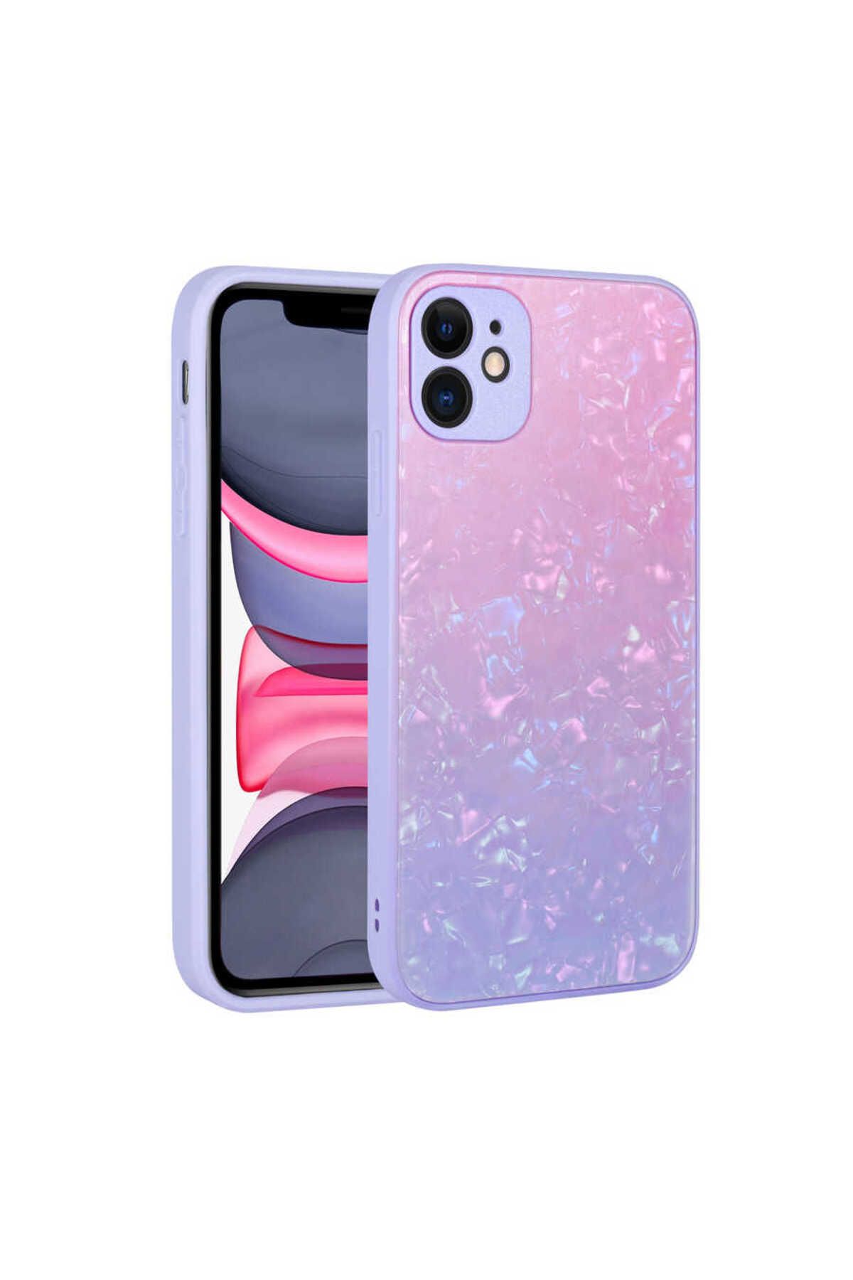 iPhone 11 Uyumlu Renk Geçişli Mermer Desenli Sert Silikon CSK Zore Granit Kılıf-NO3