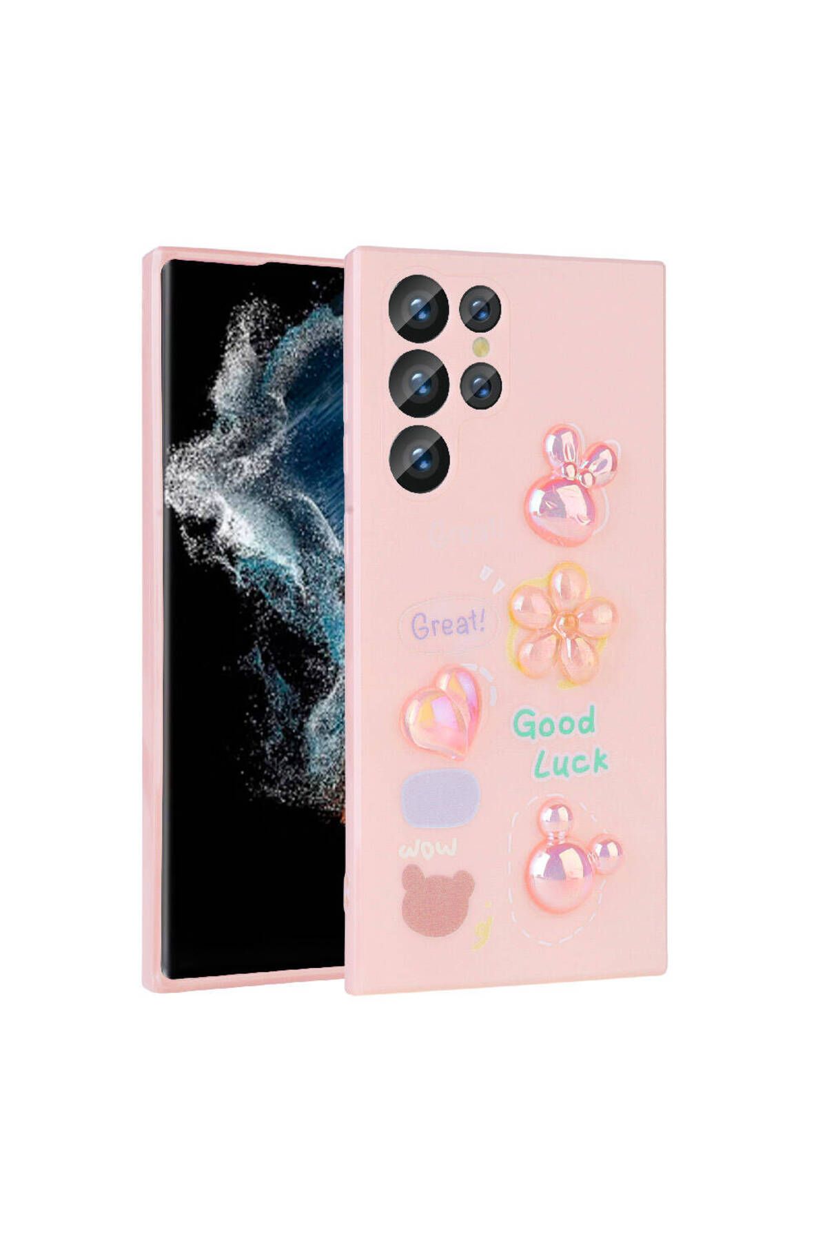 Galaxy S23 Ultra Uyumlu Kabartma Figürlü Parlak CSM Zore Toys Silikon Kılıf-Pembe