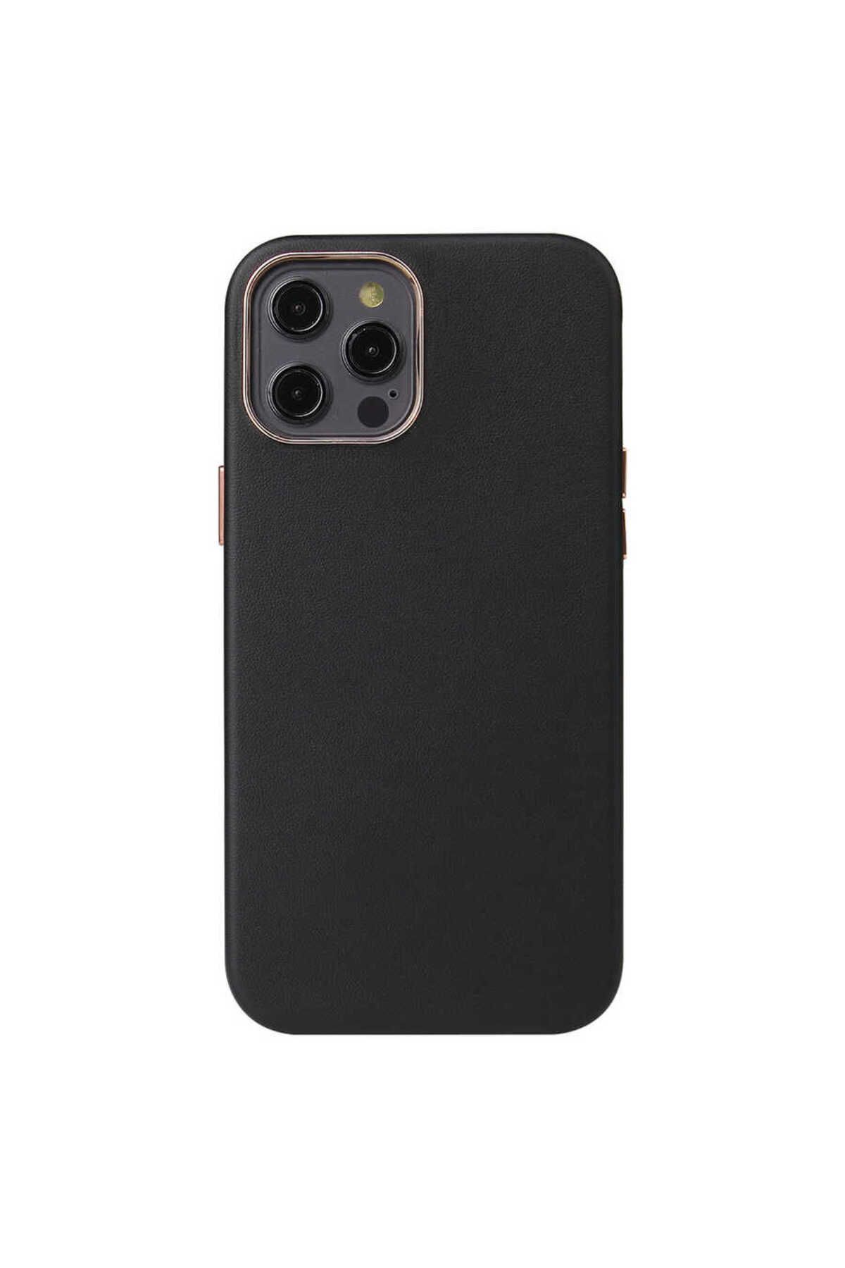 iPhone 12 Pro Max Uyumlu CSK Zore Leathersafe Wireless Kılıf-Siyah