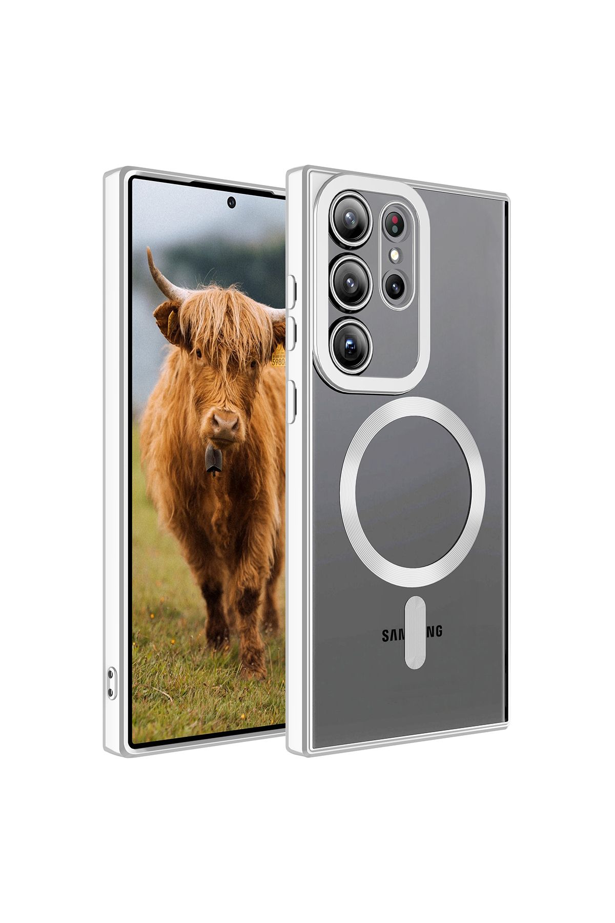 Galaxy S23 Ultra Uyumlu Magsafe Wireless Şarj Özellikli CSK Zore Setro Silikon-Gümüş