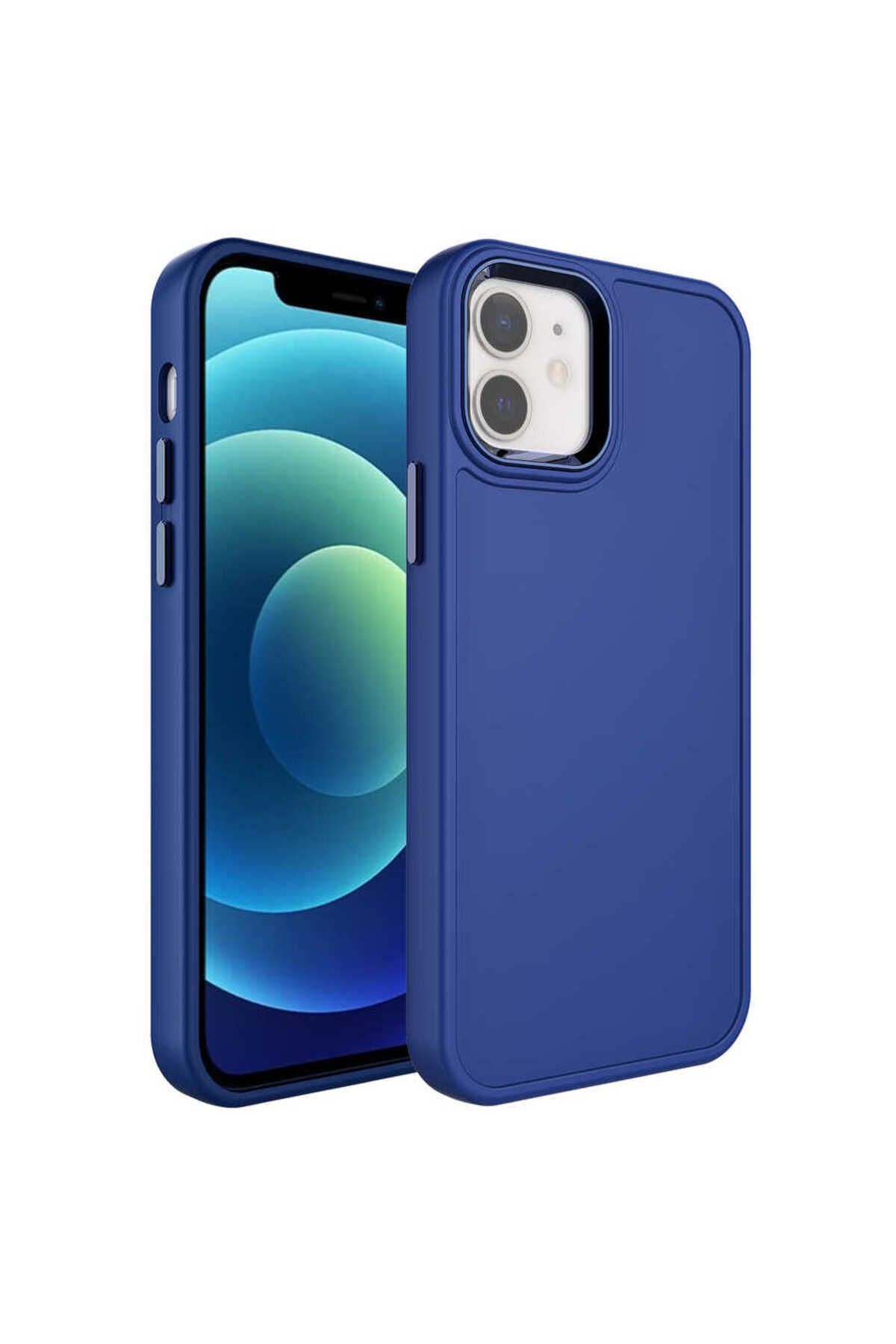 iPhone 11 Uyumlu Metal Çerçeve ve Buton Tasarımlı Sert CSK Zore Botox Kılıf-Lacivert