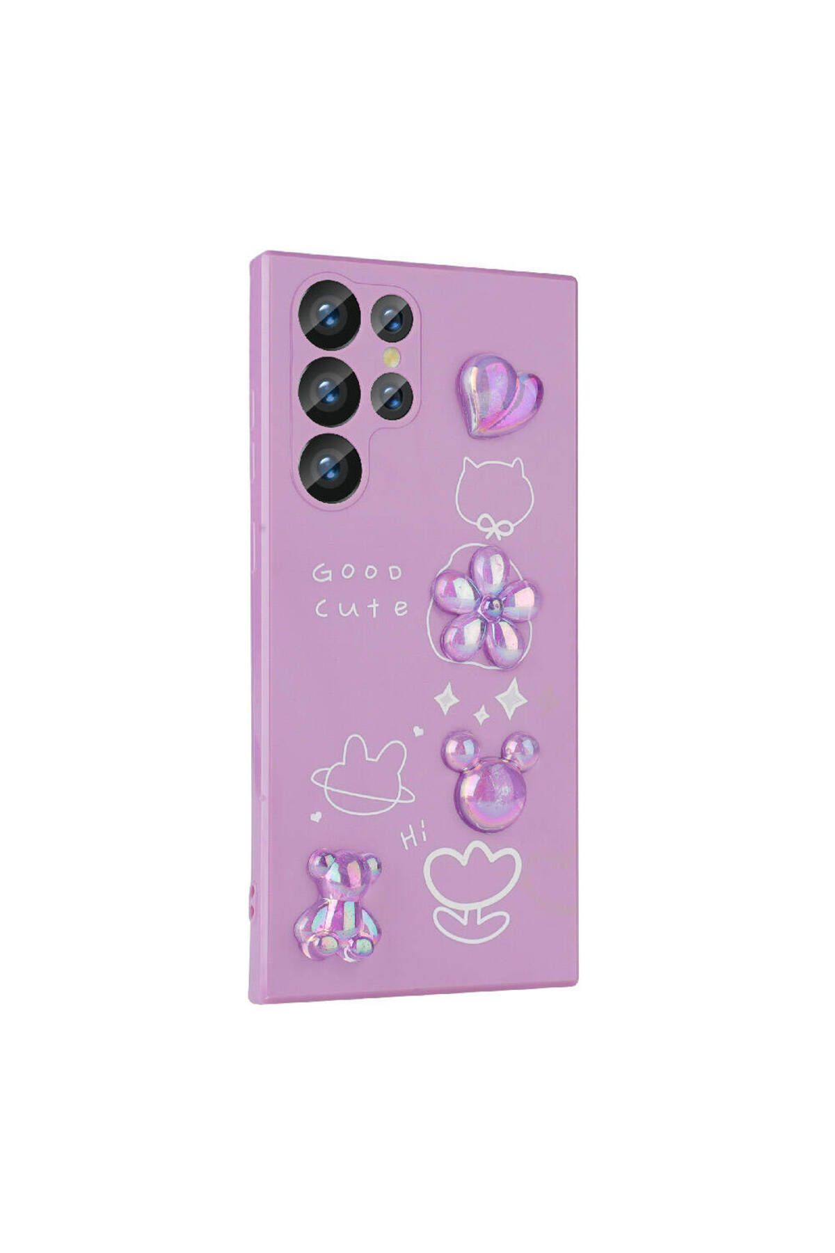 Galaxy S22 Ultra Uyumlu Kabartma Figürlü Parlak CSM Zore Toys Silikon Kılıf-Pembe