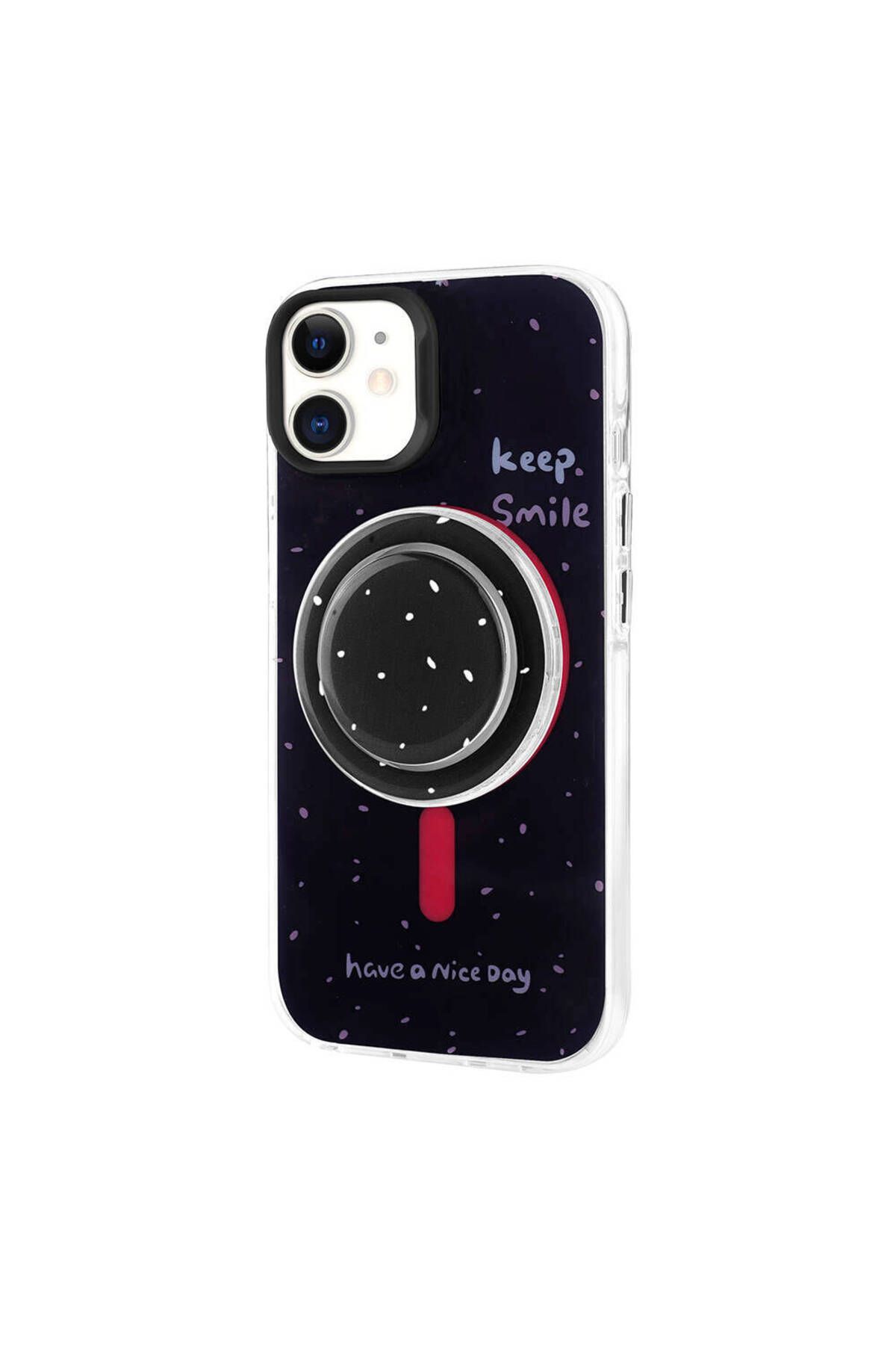 iPhone 11 Zore Magsafe Şarj Özellikli Tak-Çıkar Pop Soketli Zore Tiktok Kılıf-Siyah