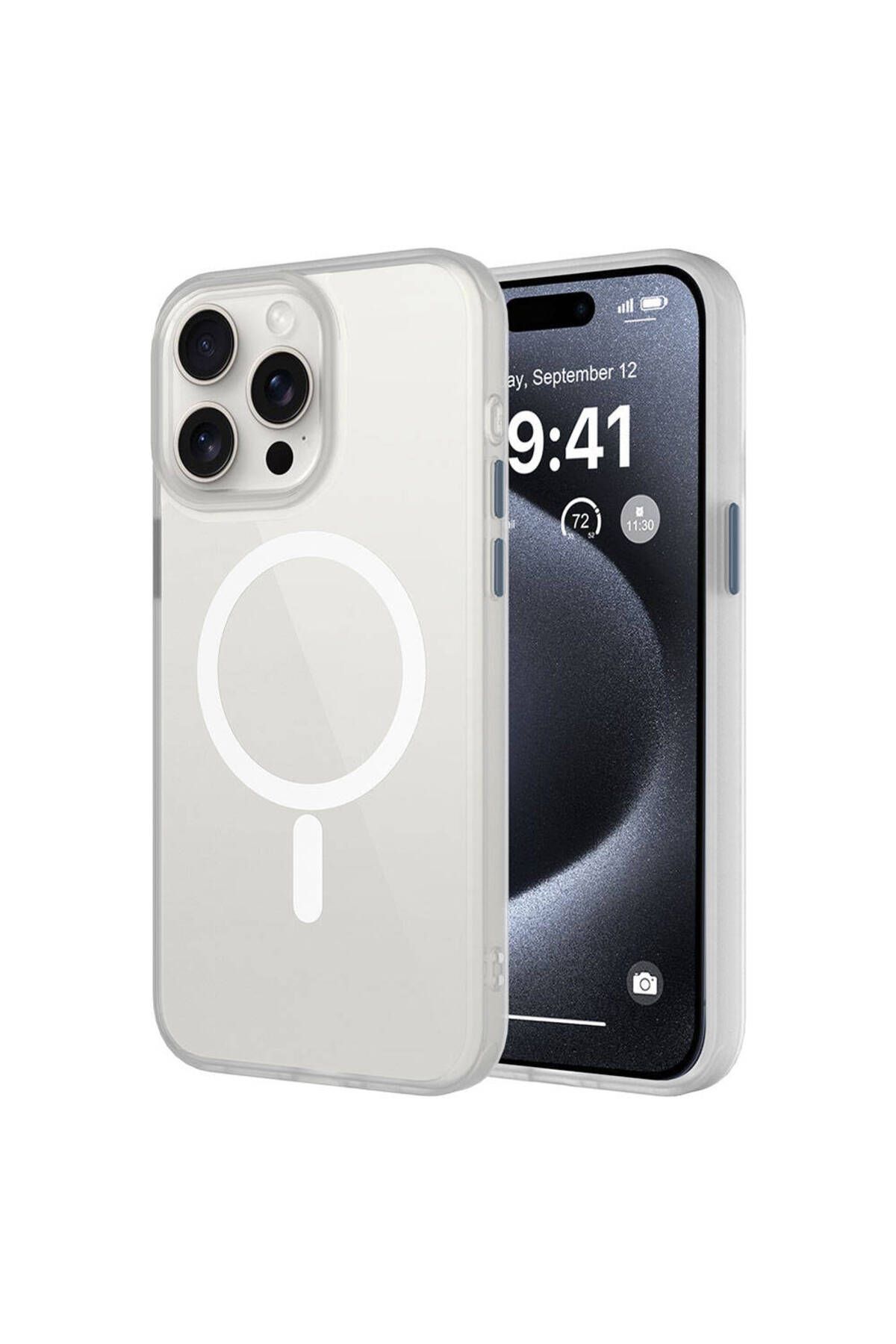 iPhone 15 Pro Uyumlu Mat Arka Yüzey Wireless Şarj Özellikli Zore Flet Magsafe Kılıf-Beyaz