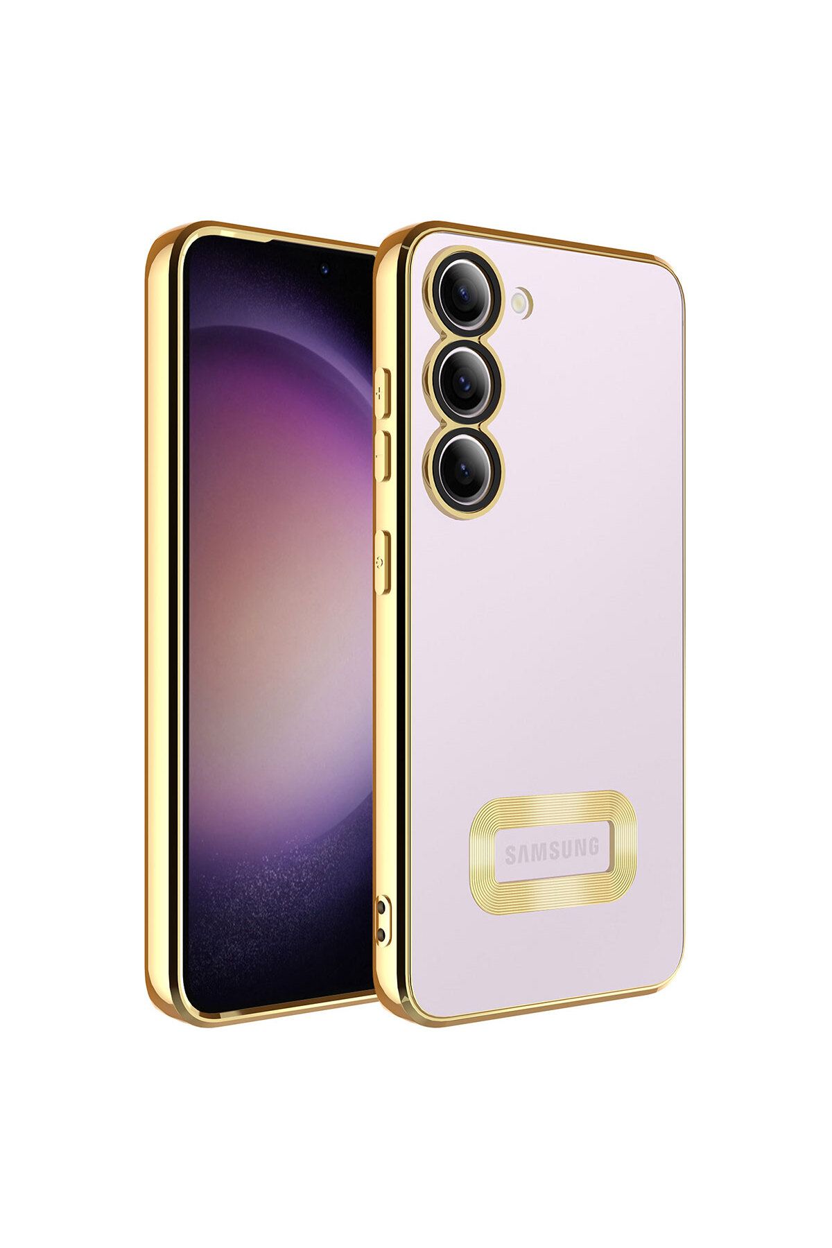 Galaxy S23 Uyumlu Kamera Korumalı Logo Gösteren CSM Zore Omega Kılıf-Gold