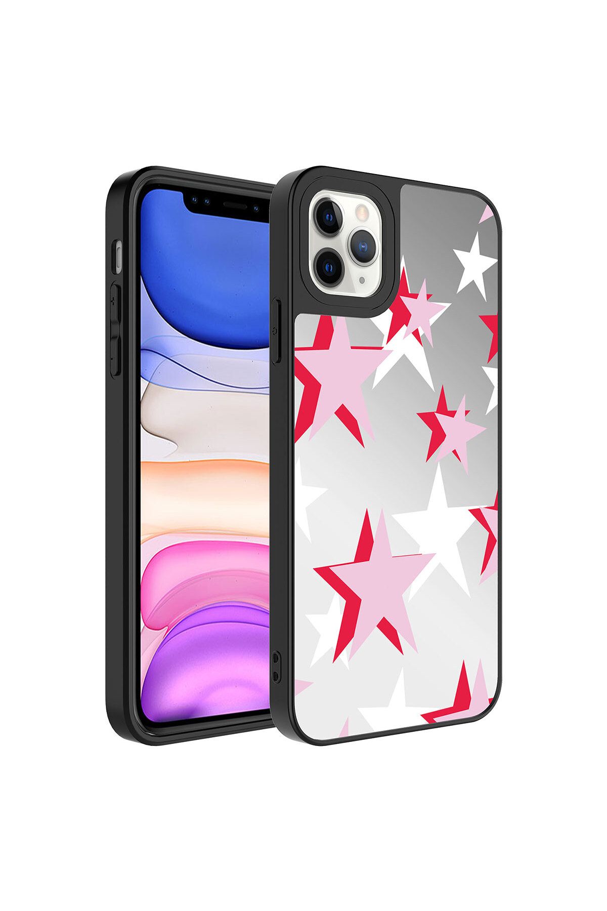 iPhone 11 Pro Max Uyumlu Aynalı Desenli Kamera Korumalı Parlak Zore Mirror Kılıf-Yıldız