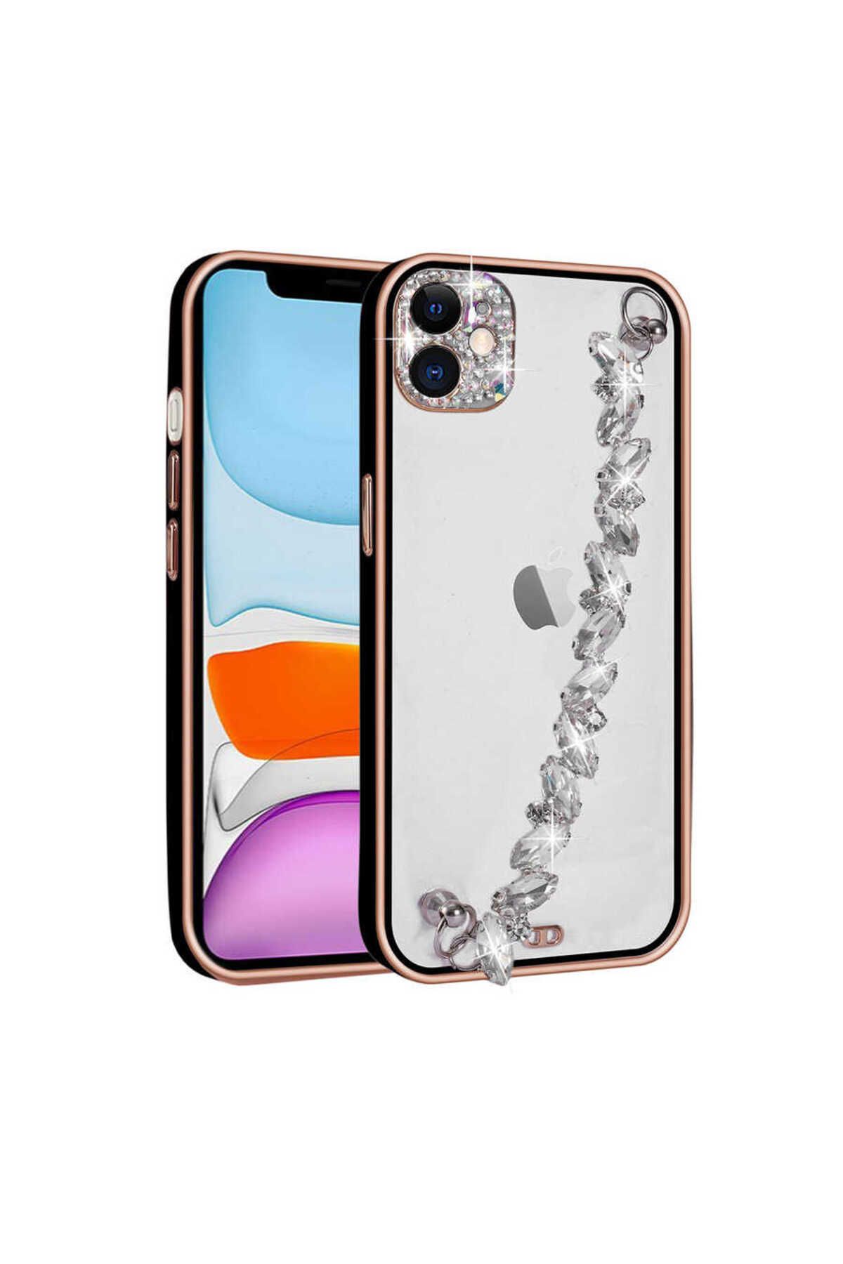 iPhone 11 Uyumlu Taş Süslemeli Kamera Korumalı El Tutamaçlı CSK Zore Blazer Kılıf-Siyah