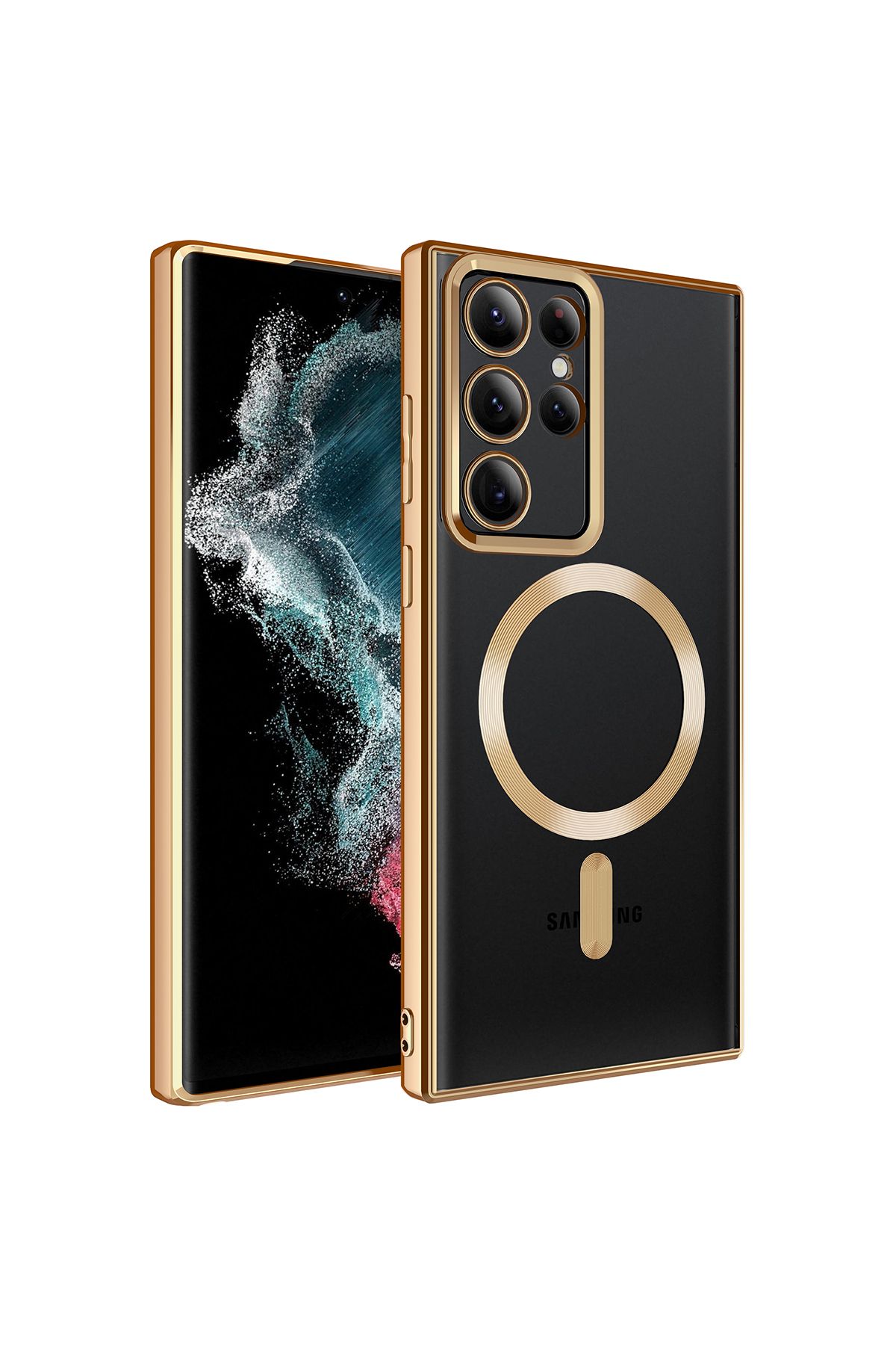 Galaxy S23 Ultra Uyumlu Magsafe Wireless Şarj Özellikli CSM Zore Setro Silikon-Gold