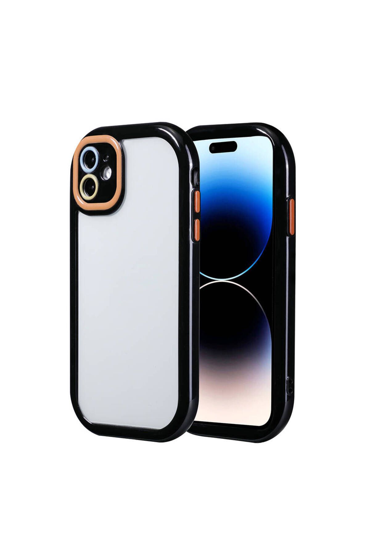 iPhone 11 Kılıf Kamera Korumalı Renkli Kenar ve Çerçeve Tasarımlı Zore Vitamin Kapak-Siyah