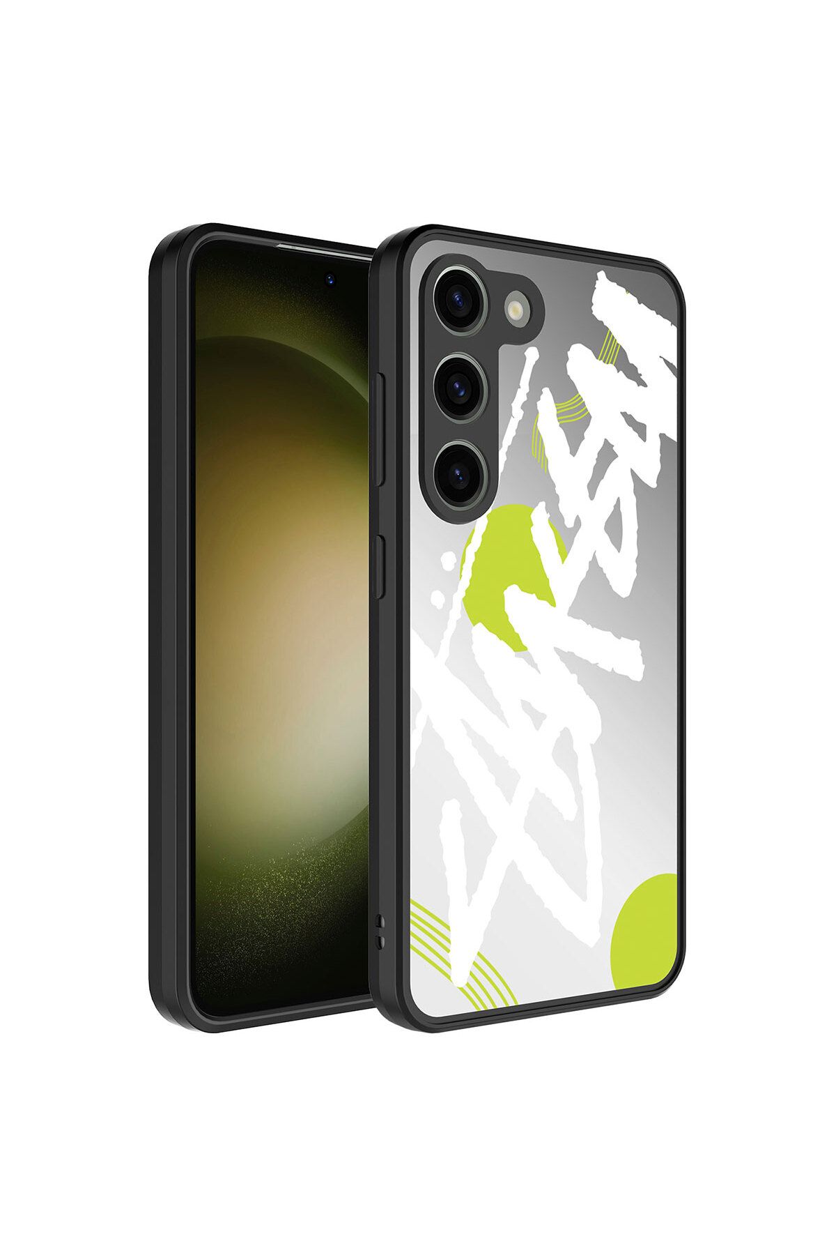 Galaxy S23 Uyumlu Aynalı Desenli Kamera Korumalı Parlak Mirror Kılıf-Yazı