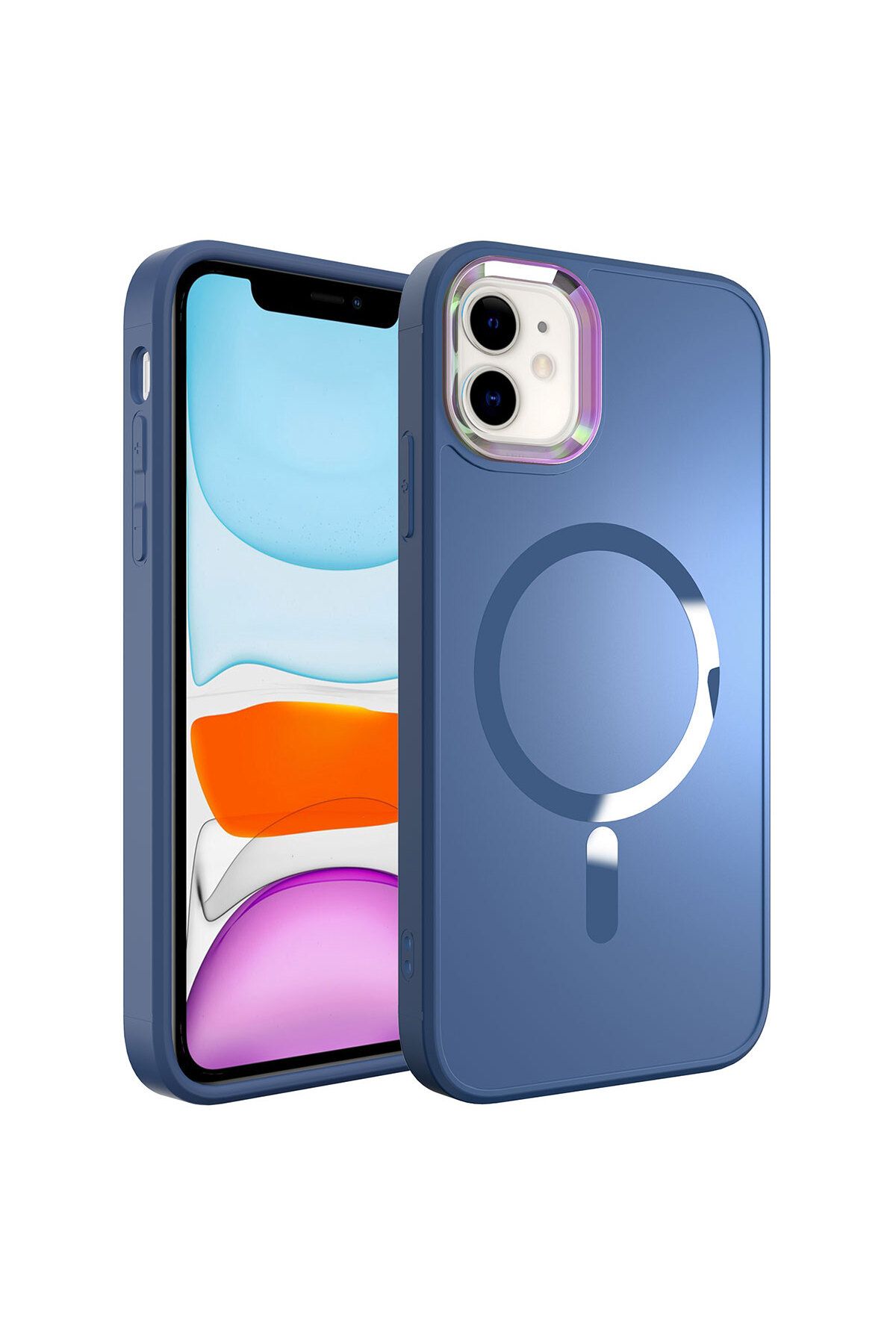 iPhone 11 Uyumlu Magsafe Wireless Şarj Özellikli Stil Kılıf-Sierra Mavi