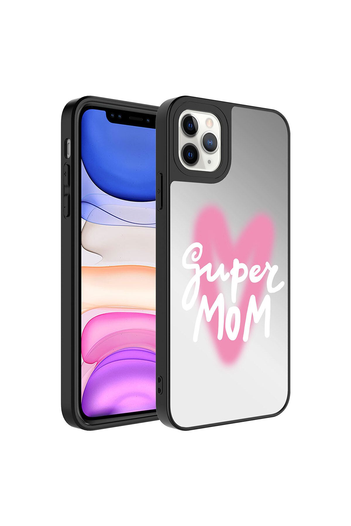 iPhone 11 Pro Max Uyumlu Aynalı Desenli Kamera Korumalı Parlak Mirror Kılıf-Süper Anne
