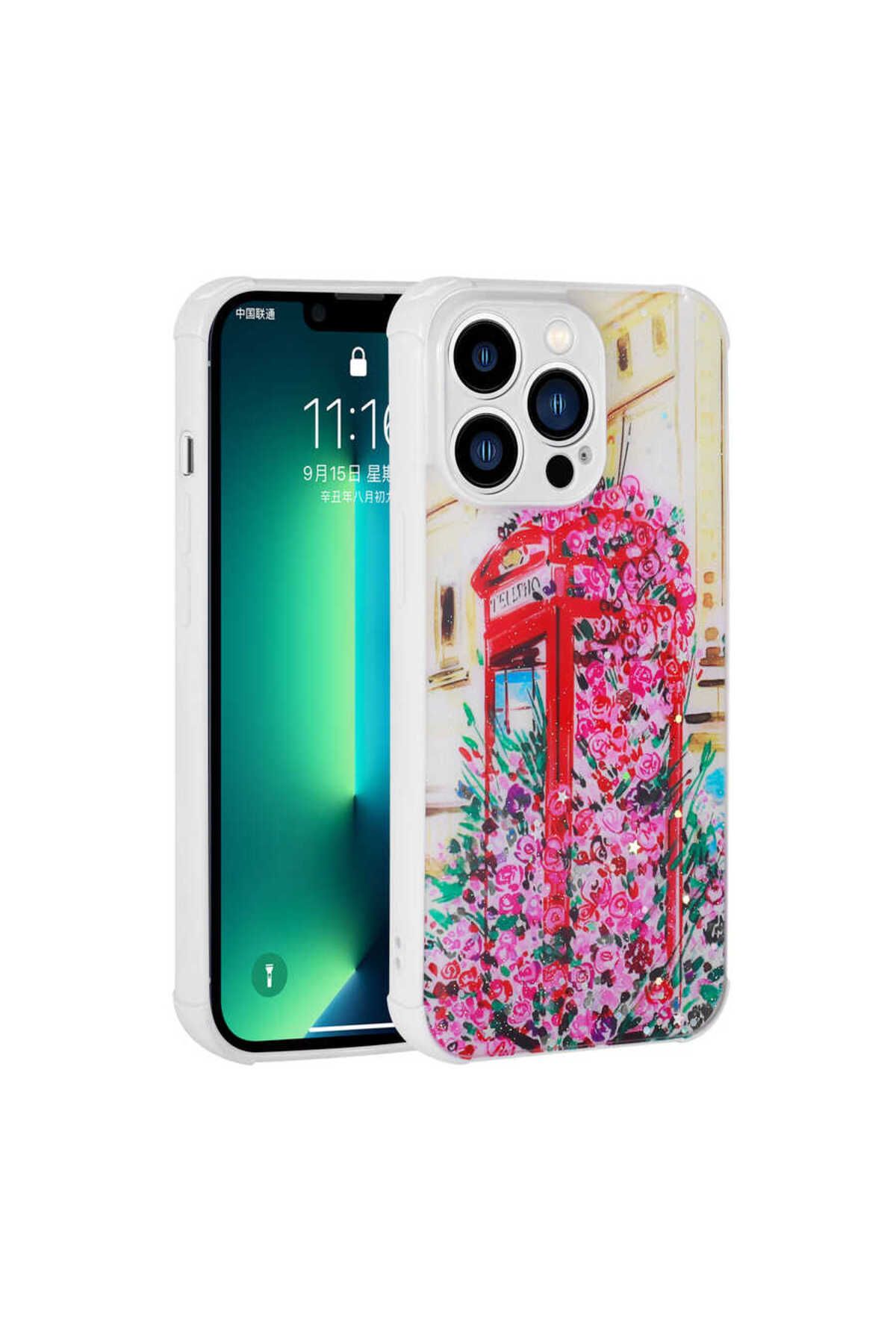 iPhone 11 Pro Uyumlu Simli Desenli Kamera Korumalı Parlak  Popy Kılıf-Kulübe