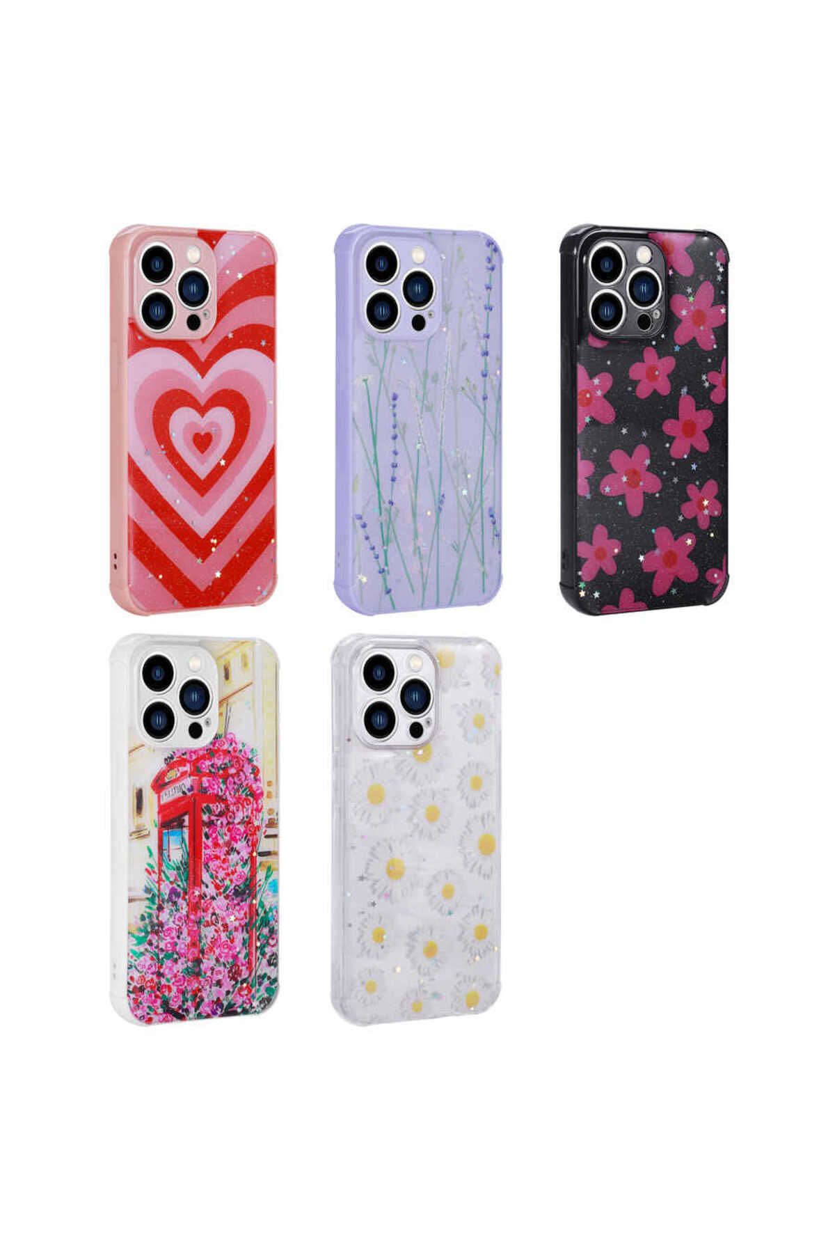 iPhone 11 Pro Uyumlu Simli Desenli Kamera Korumalı Parlak  Popy Kılıf-Kulübe