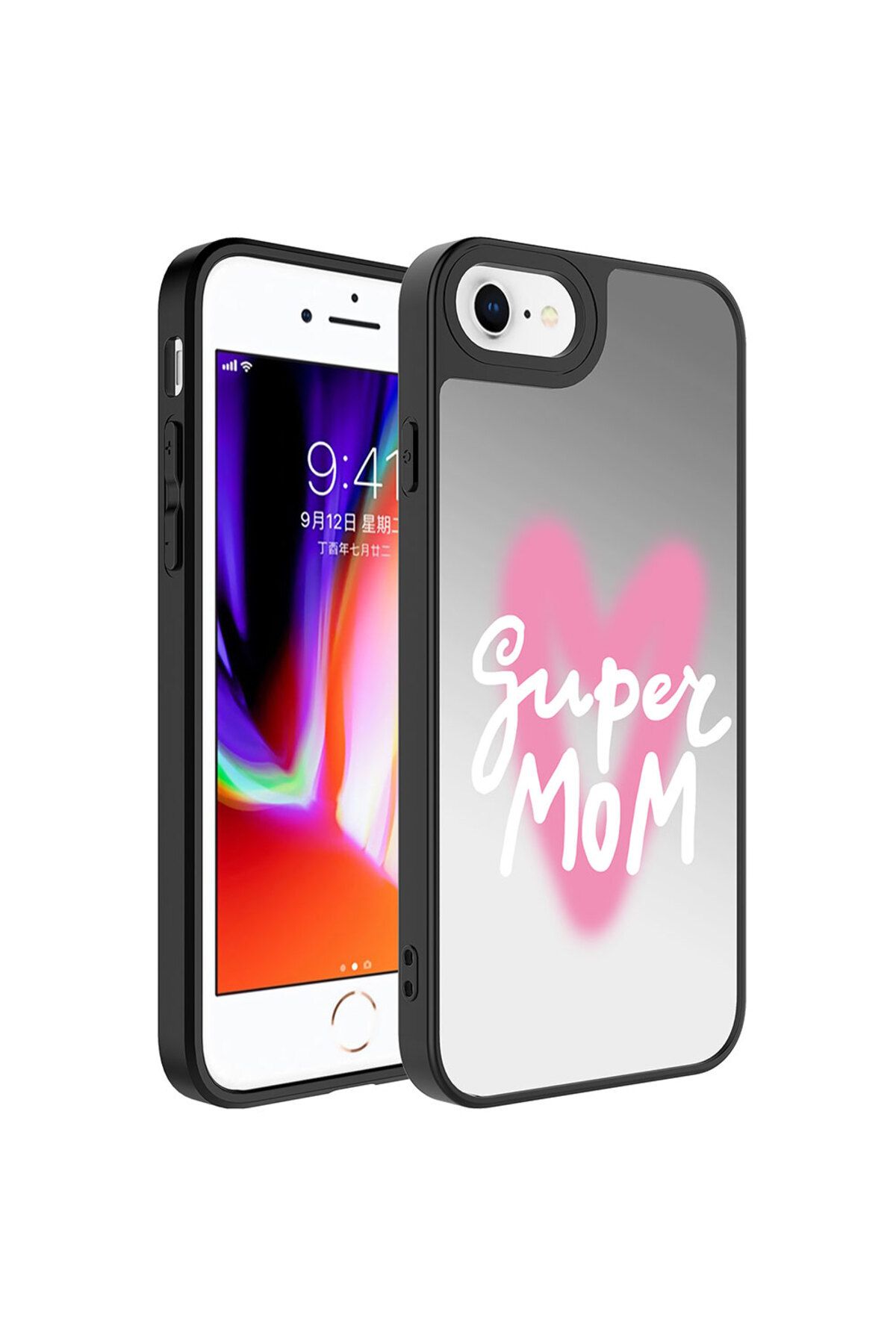 iPhone SE 2022 Uyumlu Aynalı Desenli Kamera Korumalı Parlak Zore Mirror Kılıf-Süper Anne