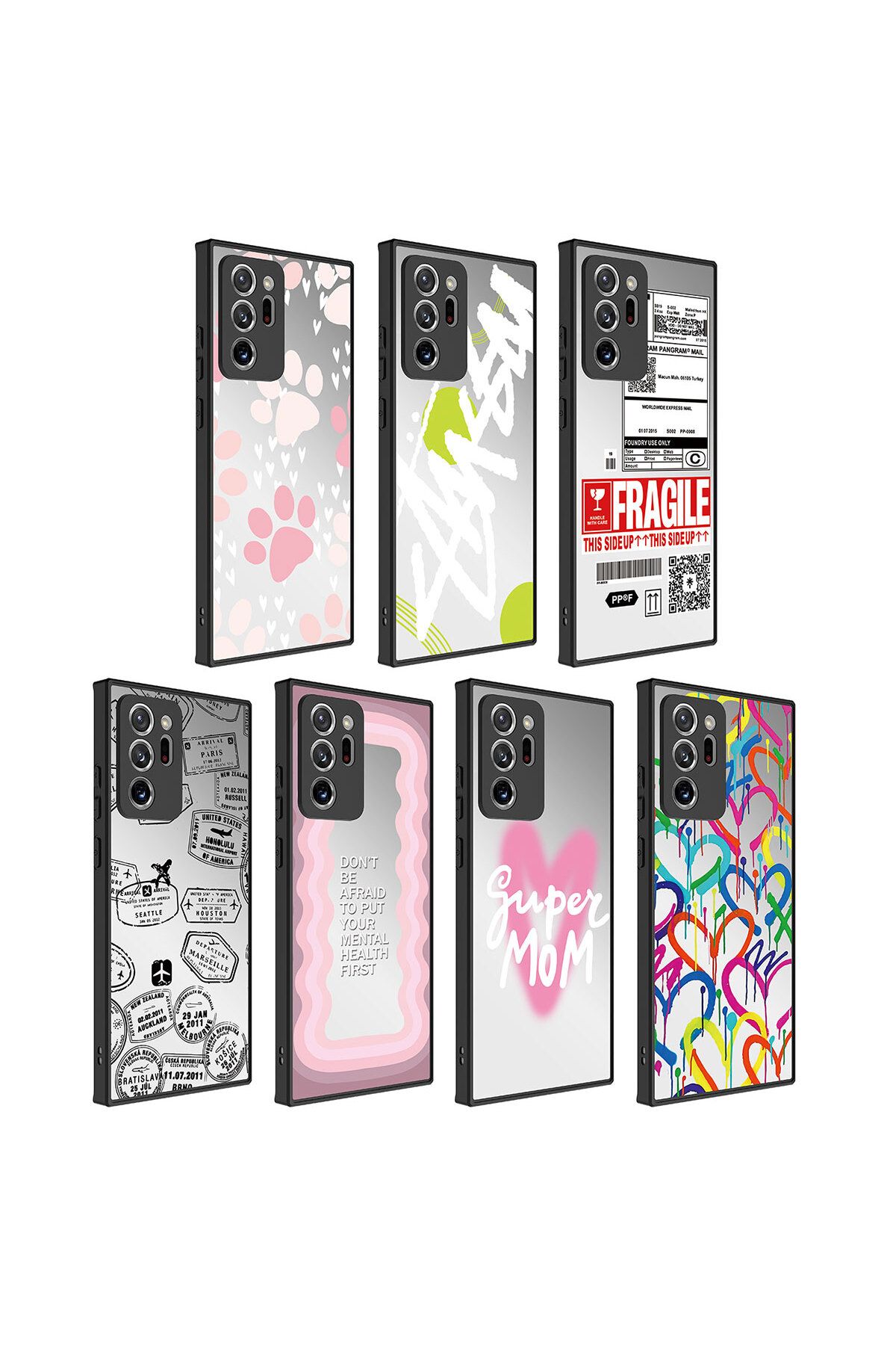 Galaxy Note 20 Ultra Uyumlu Aynalı Desenli Kamera Korumalı Parlak Mirror Kılıf-Fragile