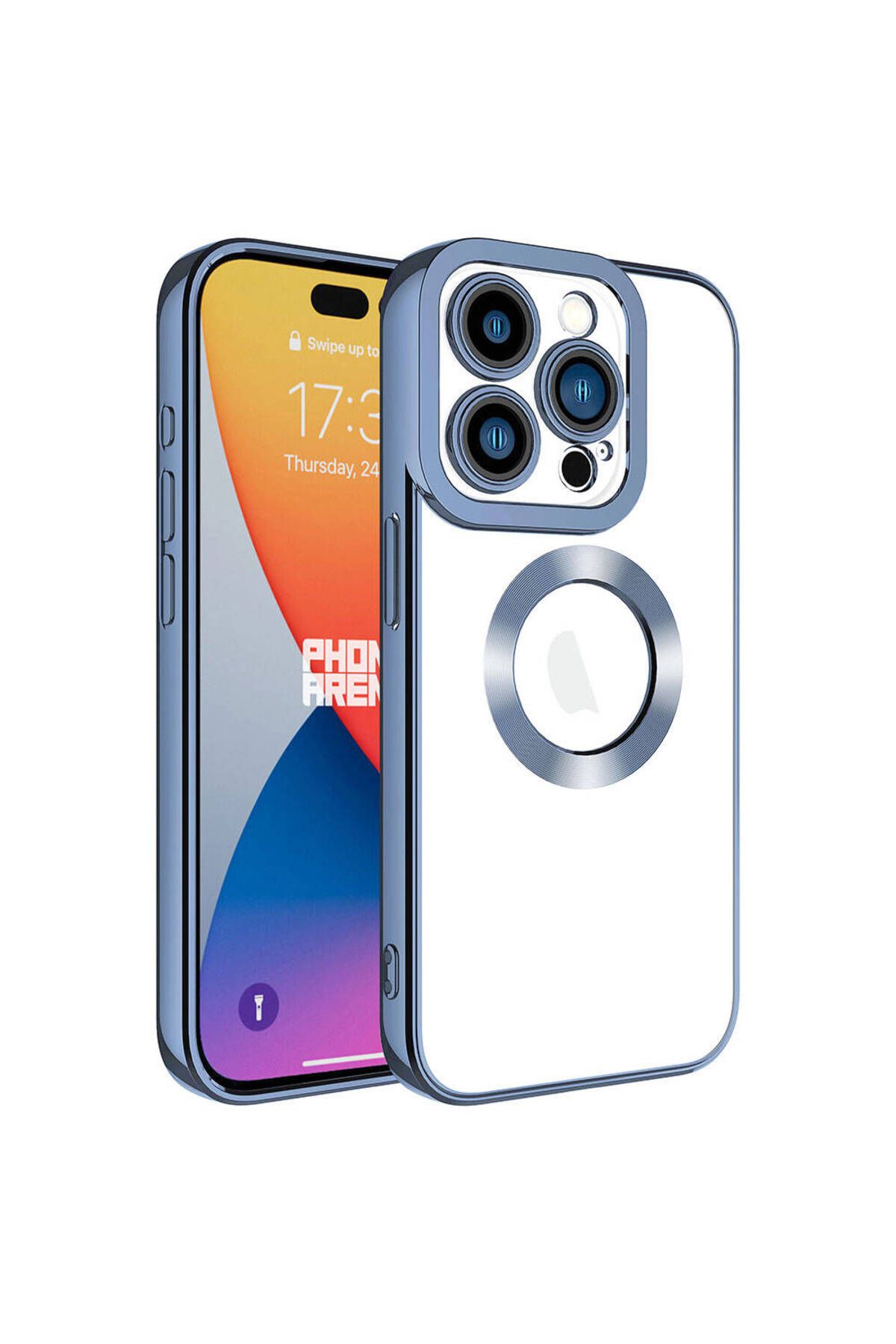iPhone 15 Pro Uyumlu Kamera Korumalı Logo Gösteren Zore Omega Kılıf-Sierra Mavi