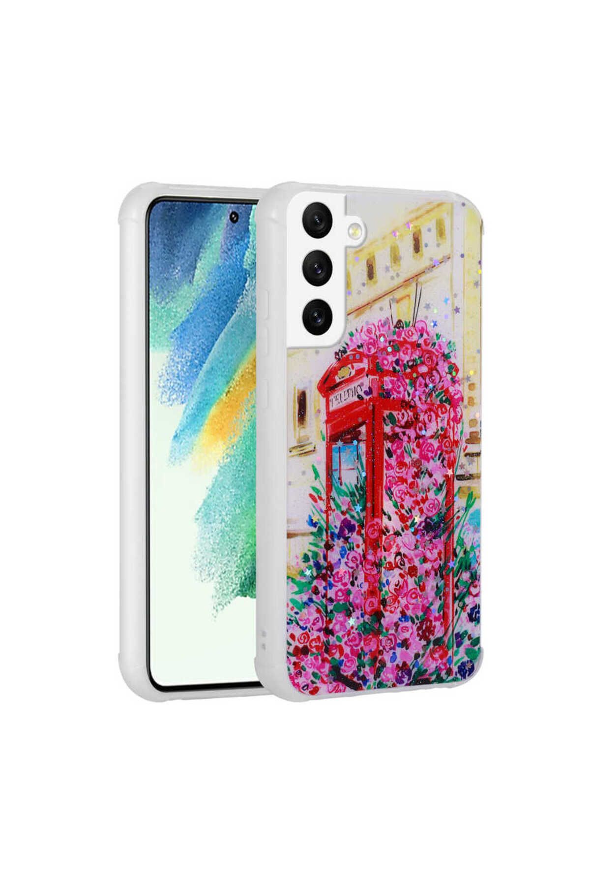 Galaxy S21 FE Uyumlu Simli Desenli Kamera Korumalı Parlak Zore Popy Kılıf-Kulübe