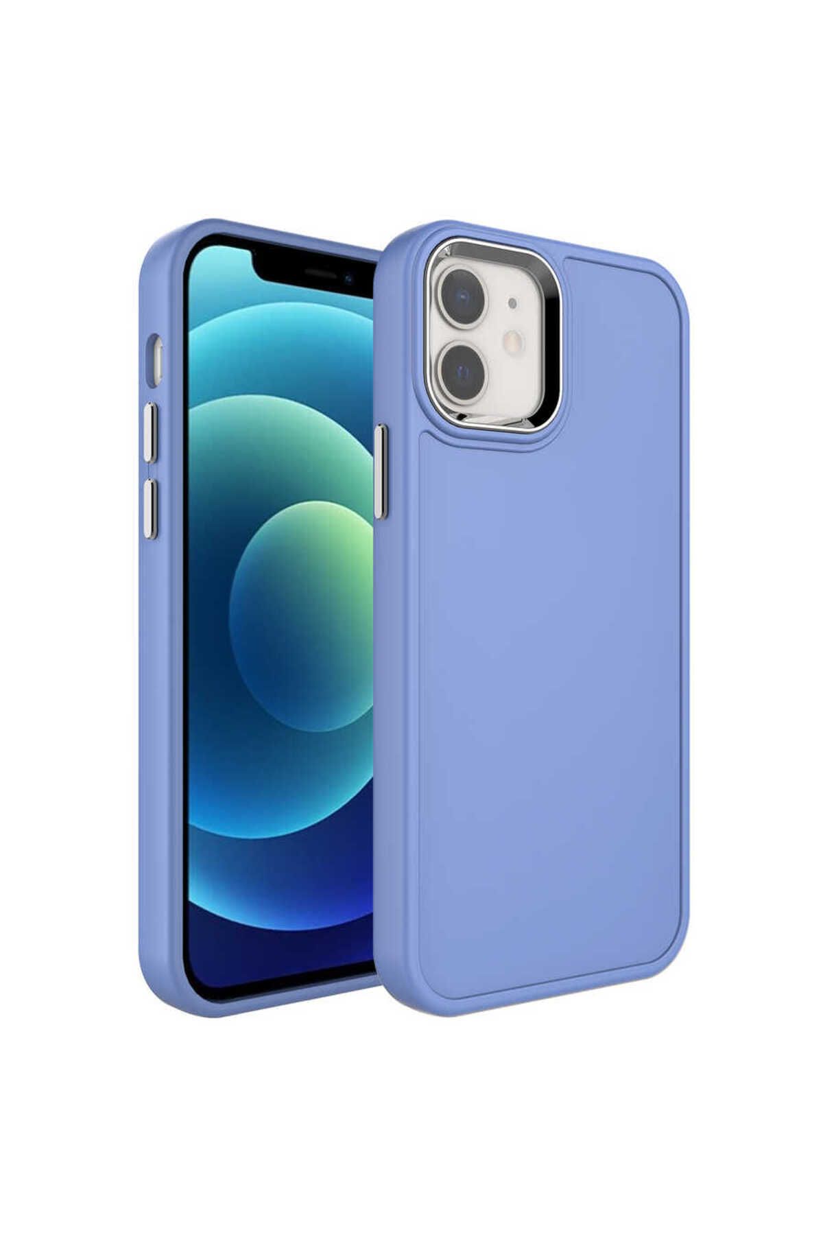 iPhone 11 Uyumlu Metal Çerçeve ve Buton Tasarımlı Sert Botox Kılıf-Lavendery Gray