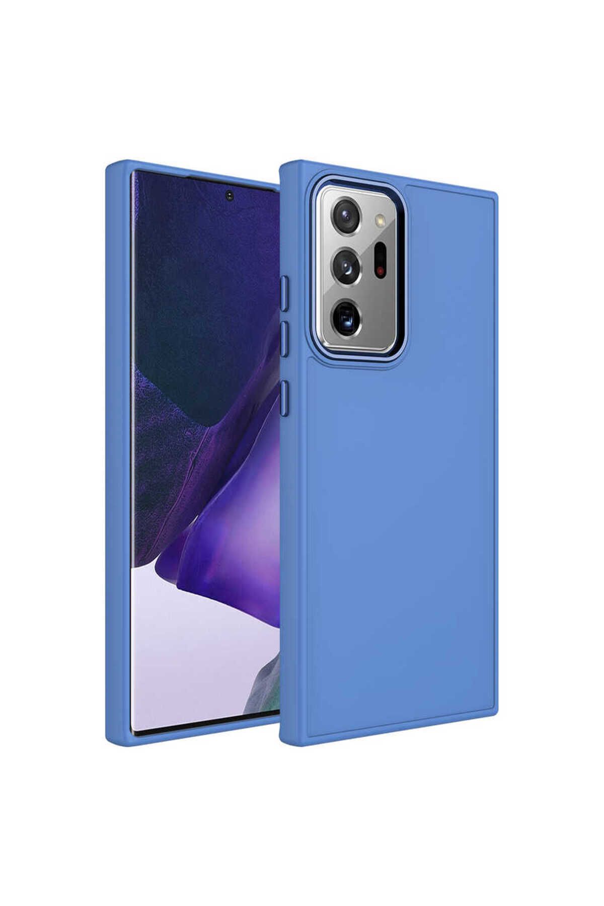 Galaxy Note 20 Ultra Uyumlu Metal Çerçeve ve Buton Tasarımlı Silikon Luna Kılıf-Lavende
