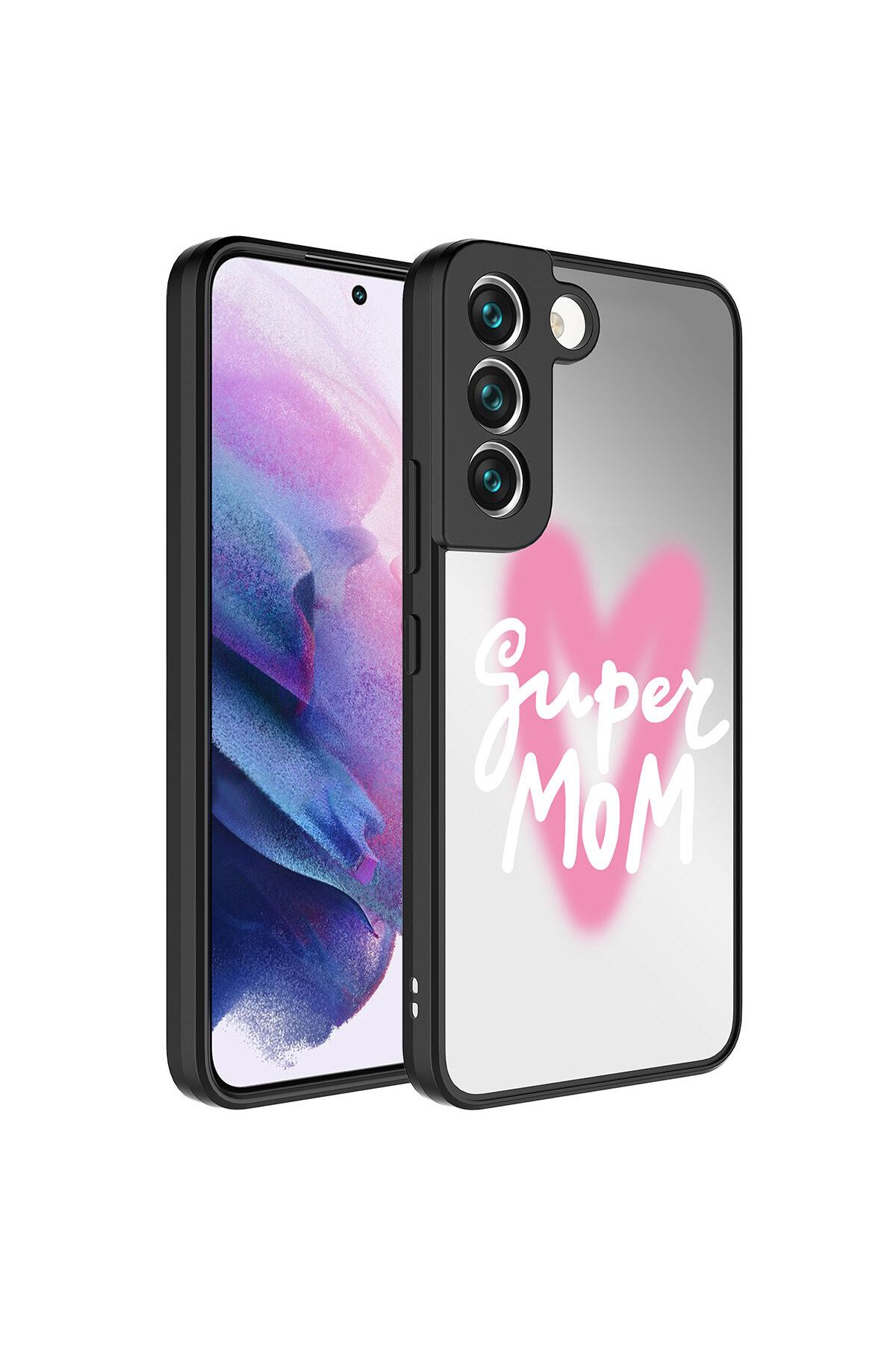 Galaxy S21 FE Uyumlu Aynalı Desenli Kamera Korumalı Parlak Mirror Kılıf-Süper Anne