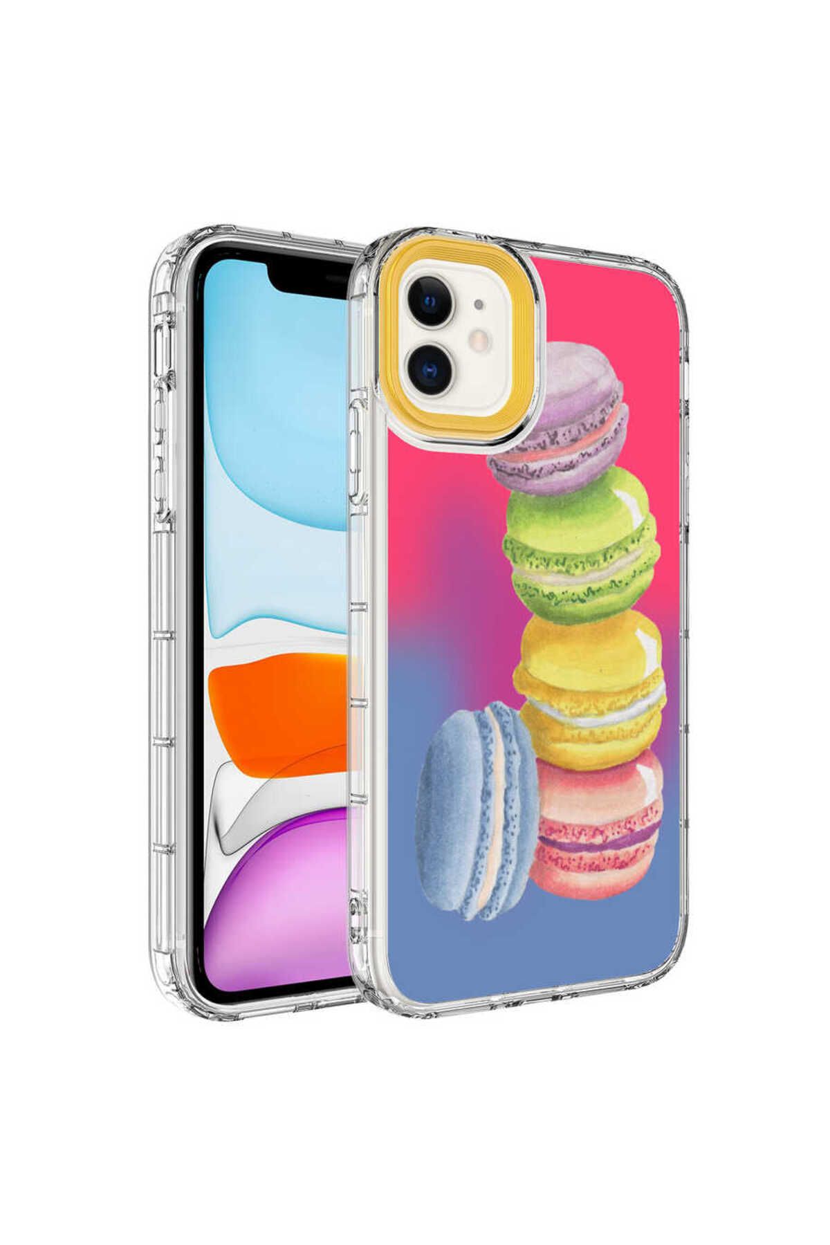 iPhone 11 Uyumlu Kamera Korumalı Renkli Desenli Sert Silikon Korn Kılıf-NO12